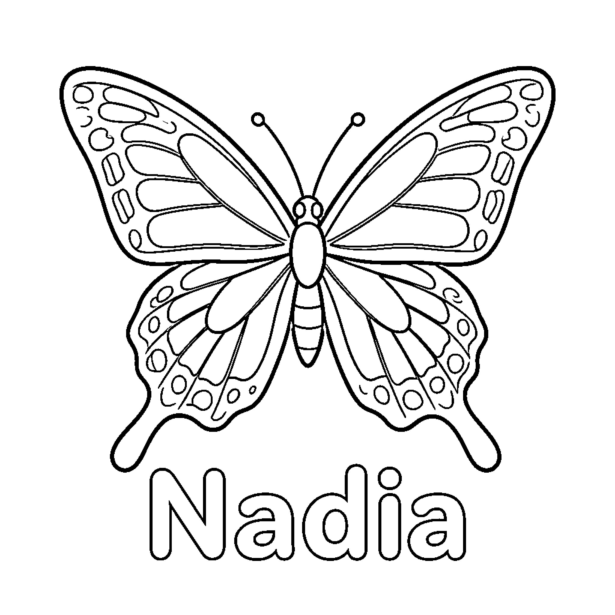 Mariposa with wings spread in black and white Coloring Page (free black-and-white line drawing printable PDF for all, from beginners to advanced learners, including children, teens, adults, and seniors)