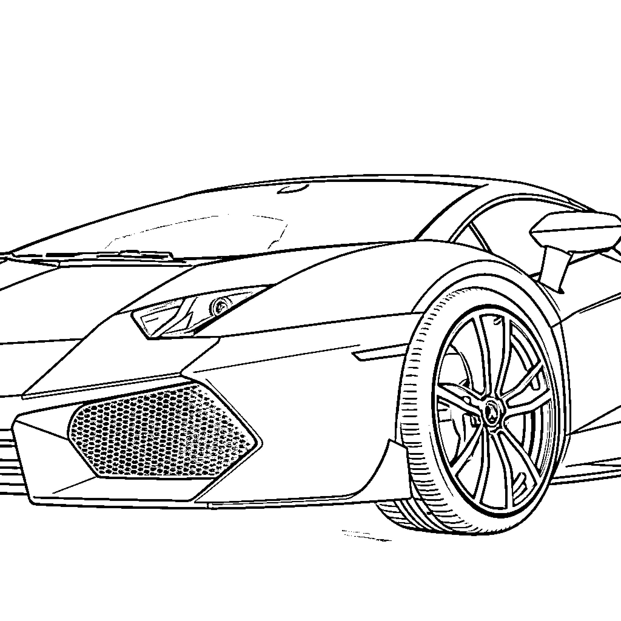 Lamborghini racing through the city Coloring Page (free black-and-white line drawing printable PDF for all, from beginners to advanced learners, including children, teens, adults, and seniors)