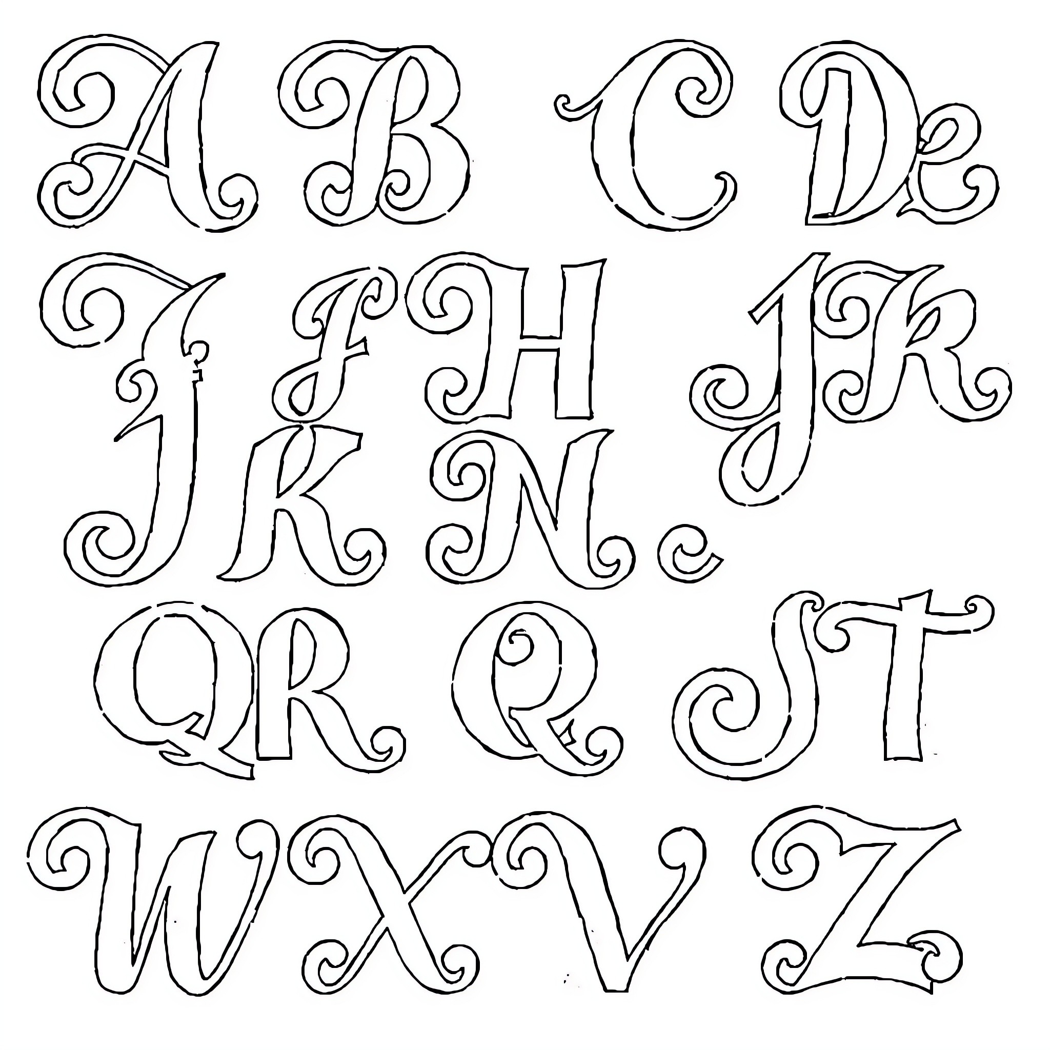Alphabet of Intricate Designs Coloring Page (free black-and-white line drawing printable PDF for all, from beginners to advanced learners, including children, teens, adults, and seniors)