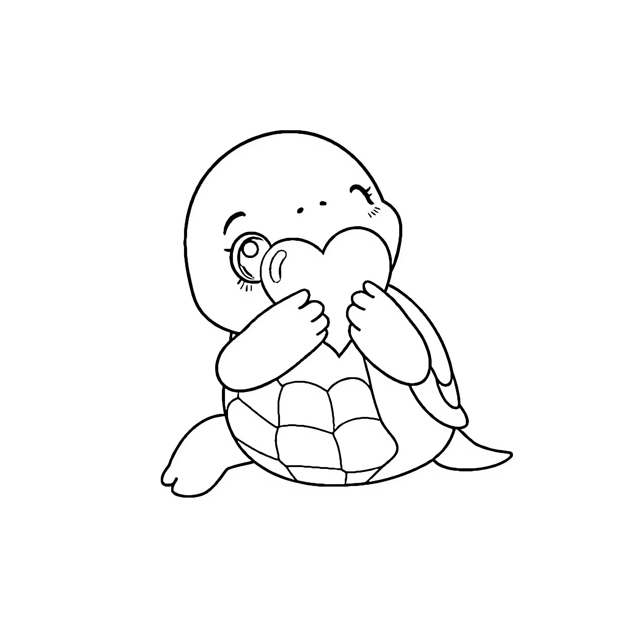 Sea Turtle Curled Up and Hugging Coloring Page (free black-and-white line drawing printable PDF for all, from beginners to advanced learners, including children, teens, adults, and seniors)