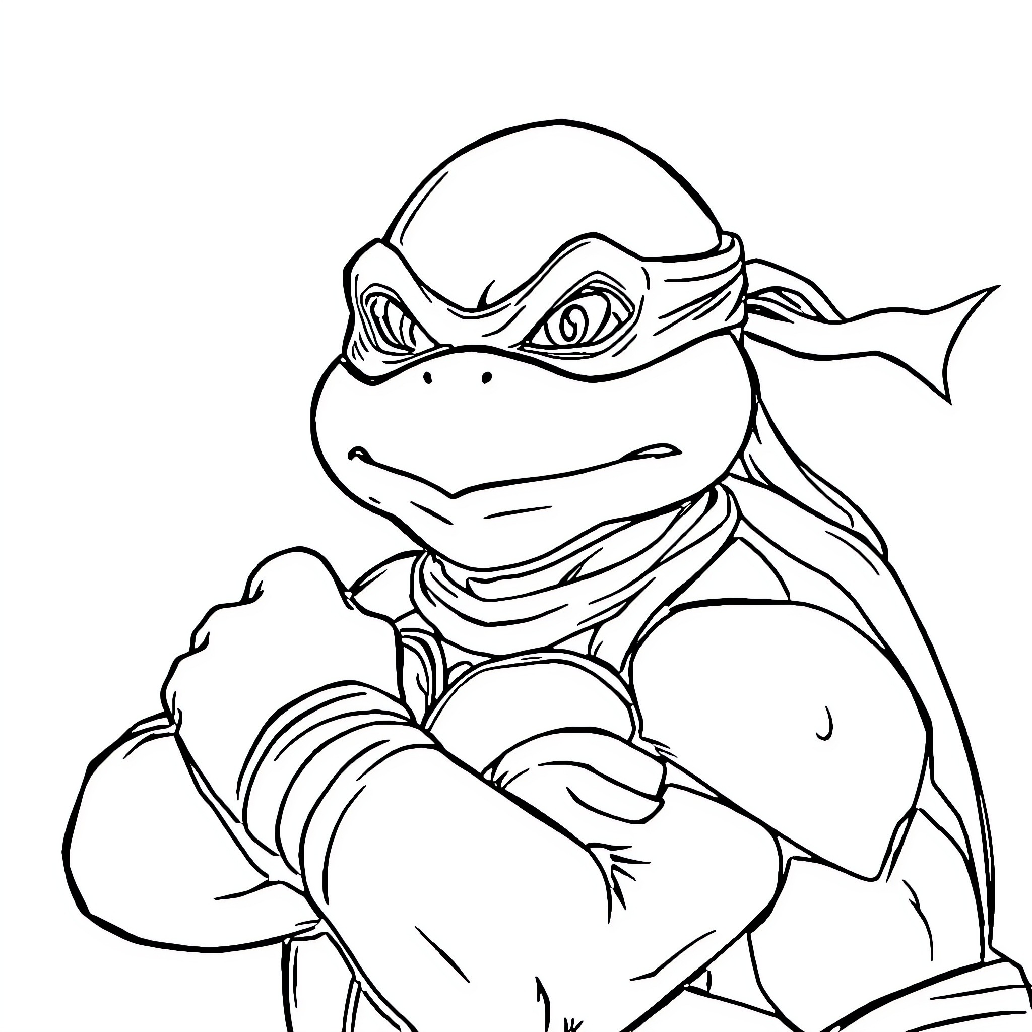 Teenage Mutant Ninja Turtle ready for action Coloring Page (free black-and-white line drawing printable PDF for all, from beginners to advanced learners, including children, teens, adults, and seniors)
