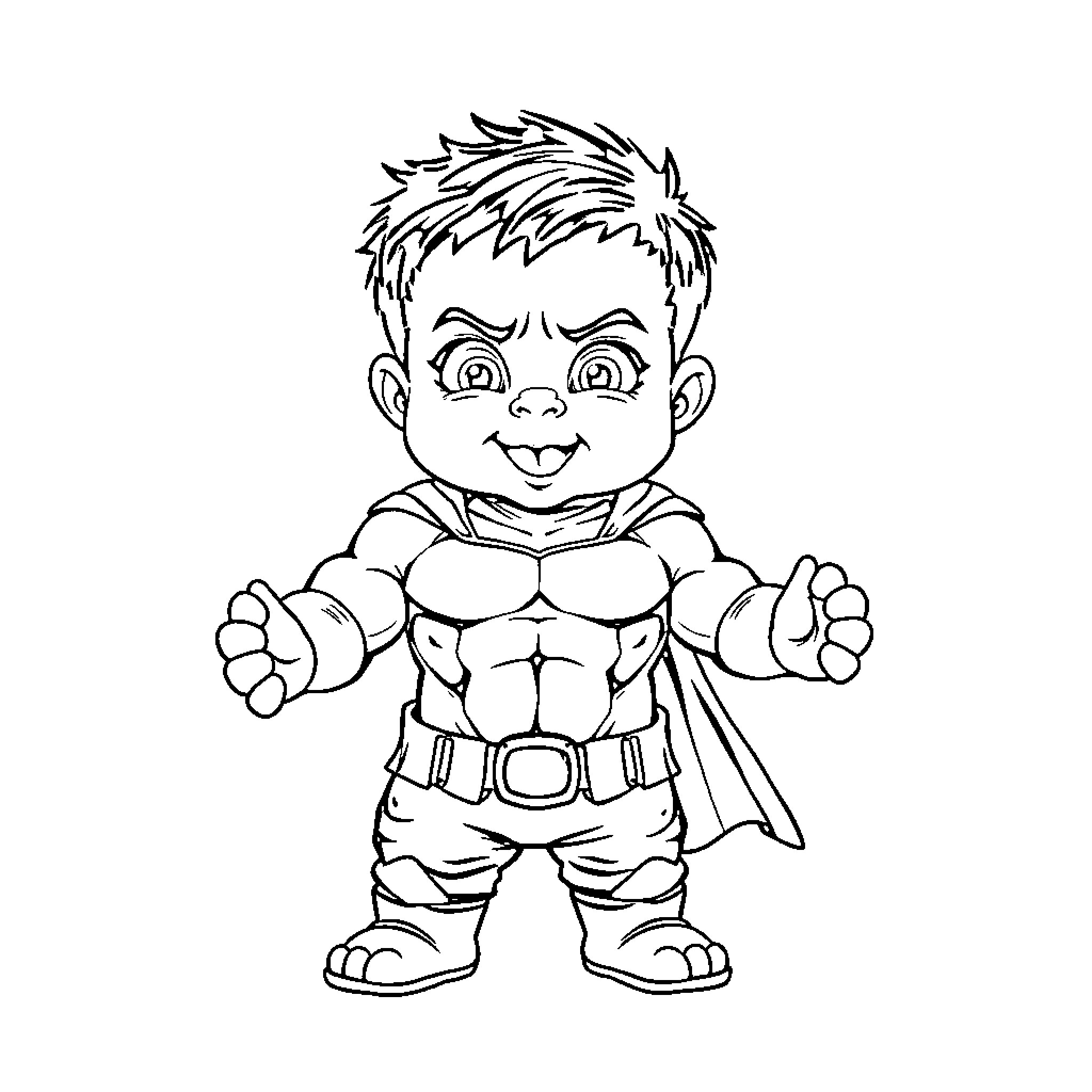 Hulk Flexing Heroically in Costume Coloring Page (free black-and-white line drawing printable PDF for all, from beginners to advanced learners, including children, teens, adults, and seniors)
