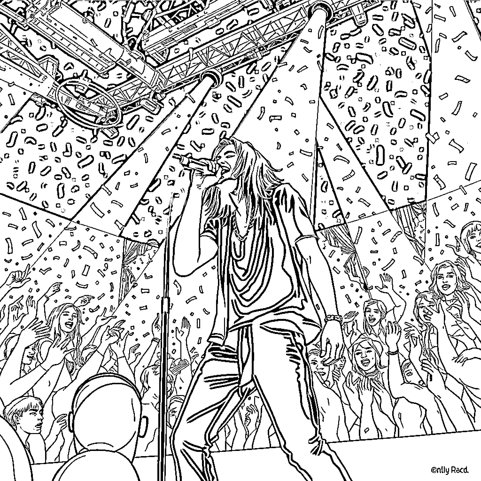 Kevin Parker performing on stage with his band Coloring Page (free black-and-white line drawing printable PDF for all, from beginners to advanced learners, including children, teens, adults, and seniors)