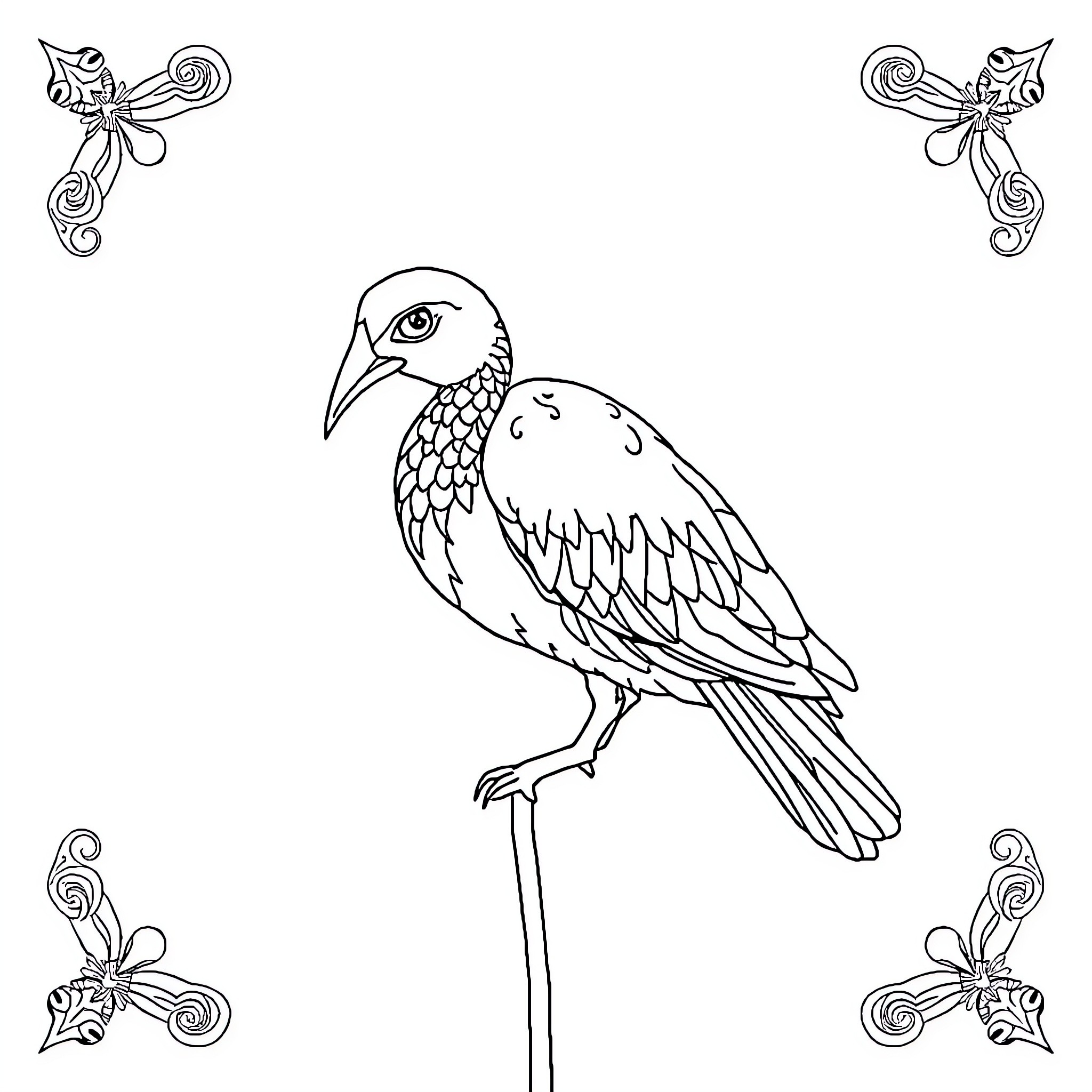 Ganesh inspired bird with intricate ornamental frames Coloring Page (free black-and-white line drawing printable PDF for all, from beginners to advanced learners, including children, teens, adults, and seniors)