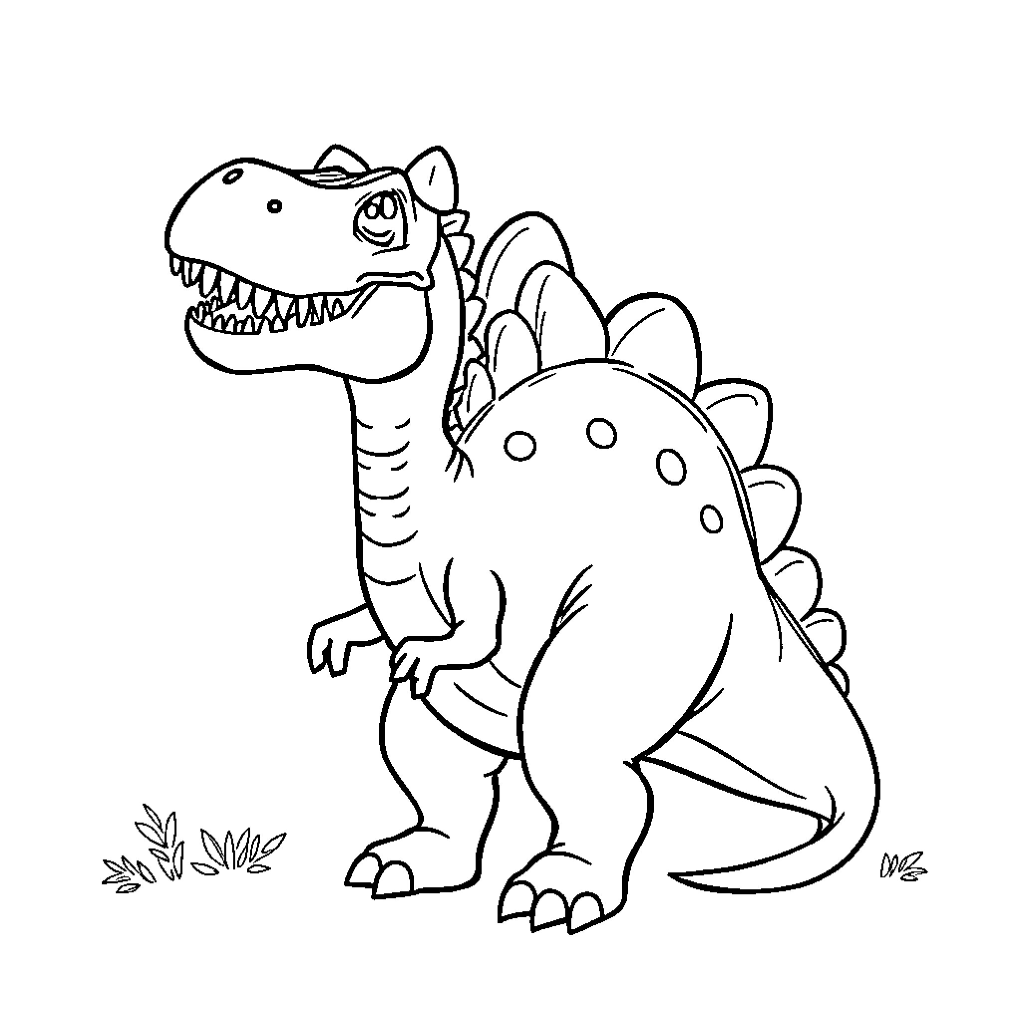 Taco the Playful Dinosaur Coloring Page (free black-and-white line drawing printable PDF for all, from beginners to advanced learners, including children, teens, adults, and seniors)