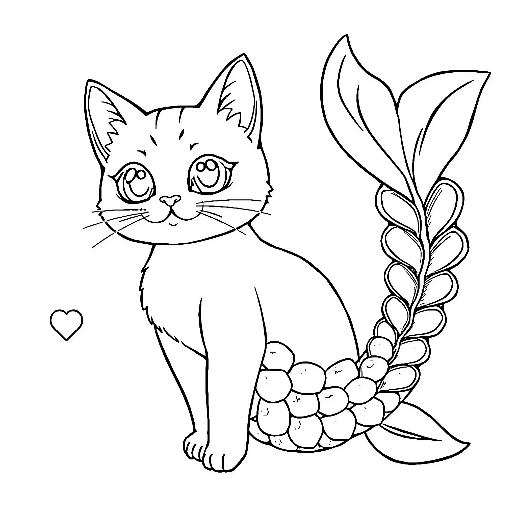 Mermaid Cat exploring with a curious expression Coloring Page (free black-and-white line drawing printable PDF for all, from beginners to advanced learners, including children, teens, adults, and seniors)