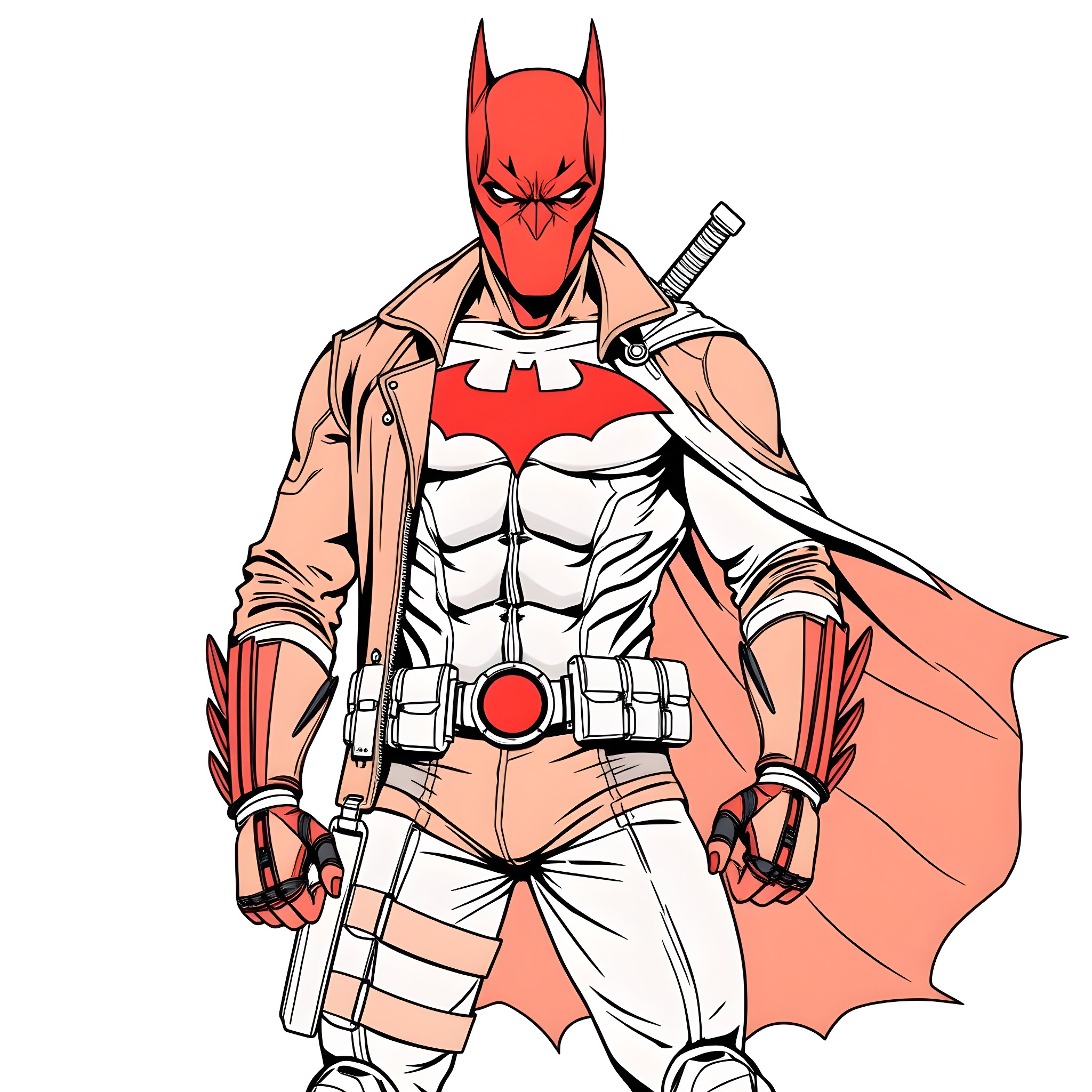 Red Hood heroic vigilante in combat gear Coloring Page (free black-and-white line drawing printable PDF for all, from beginners to advanced learners, including children, teens, adults, and seniors)