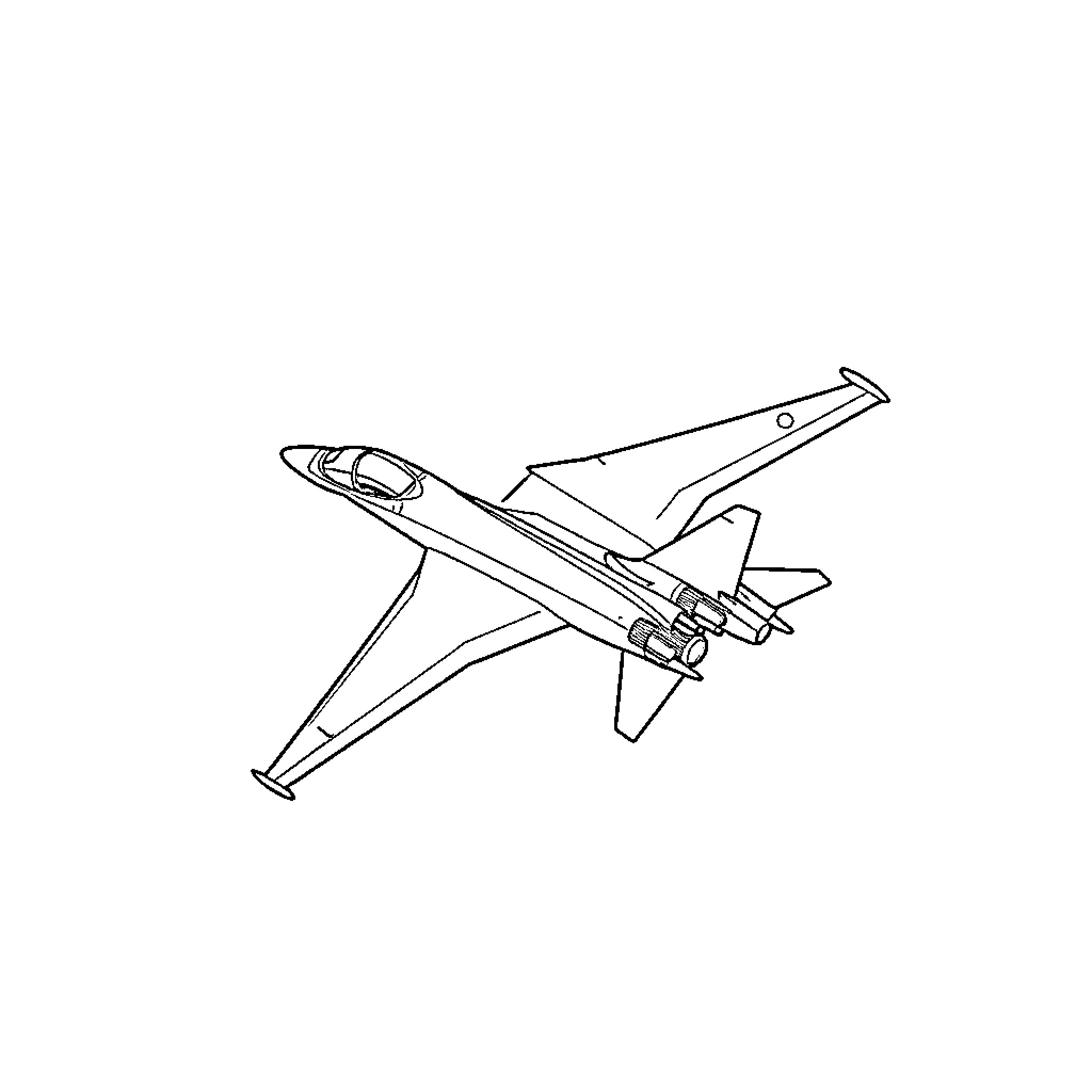 Jet fighter aircraft in flight Coloring Page (free black-and-white line drawing printable PDF for all, from beginners to advanced learners, including children, teens, adults, and seniors)