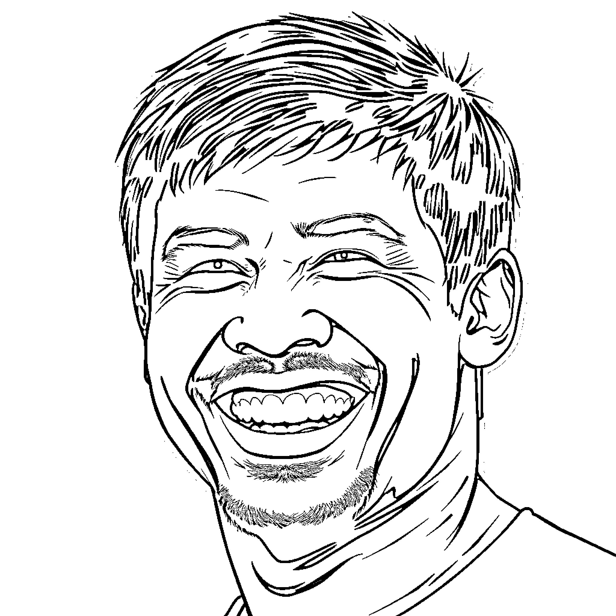 Manny Pacquiao's Joyful Expression Coloring Page (free black-and-white line drawing printable PDF for all, from beginners to advanced learners, including children, teens, adults, and seniors)