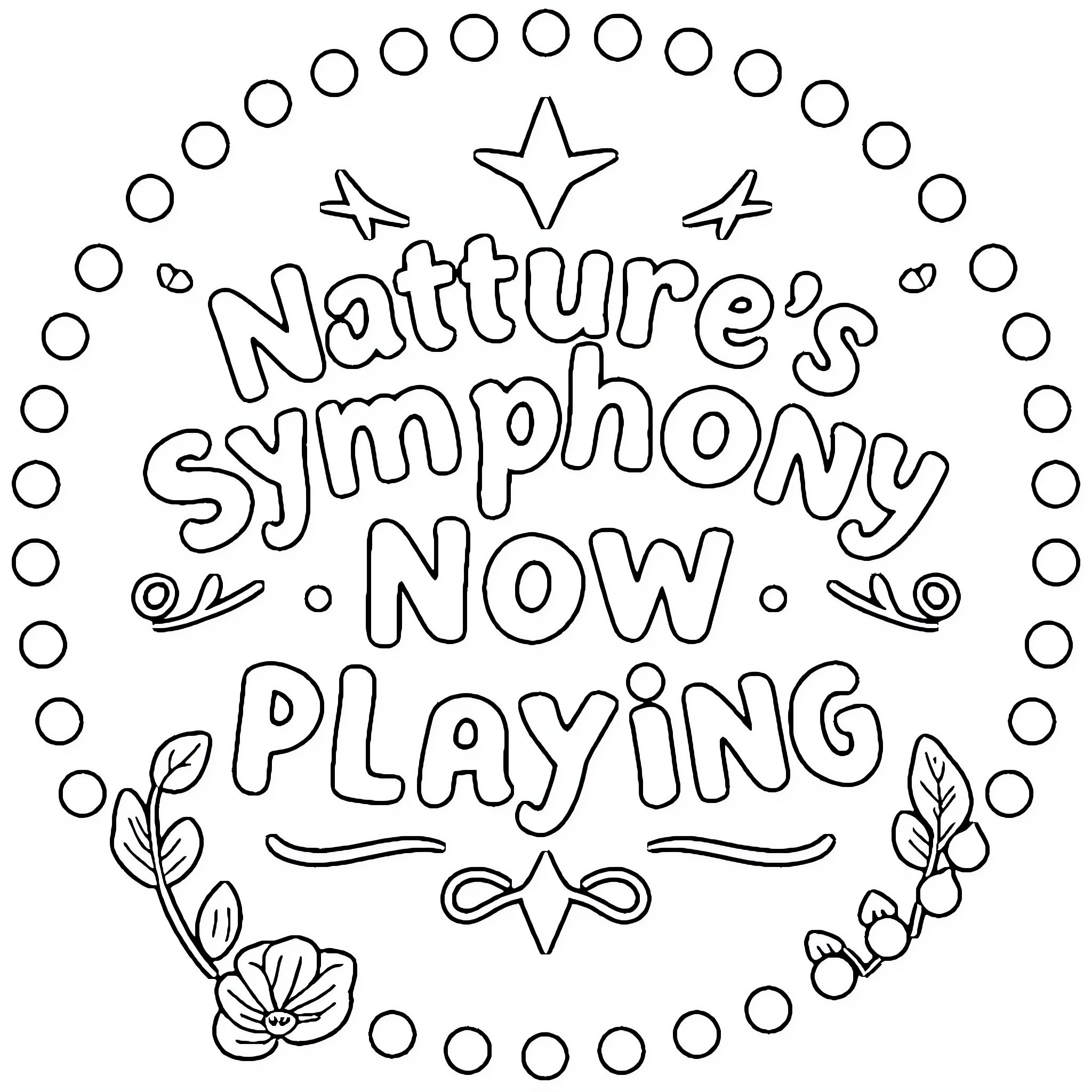 Nature's symphony now playing Coloring Page (free black-and-white line drawing printable PDF for all, from beginners to advanced learners, including children, teens, adults, and seniors)