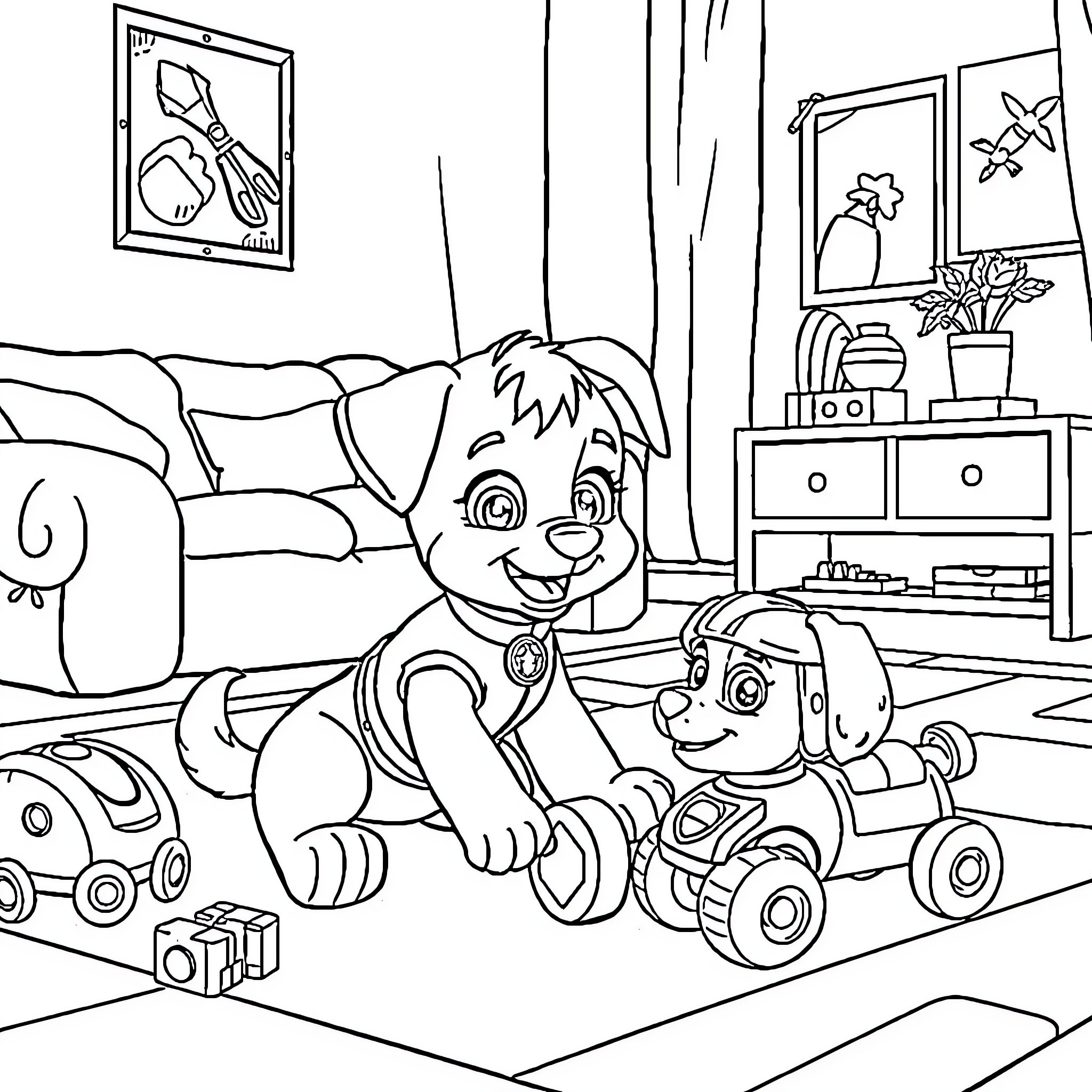 Bluey's Playful Adventure at Home Coloring Page (free black-and-white line drawing printable PDF for all, from beginners to advanced learners, including children, teens, adults, and seniors)