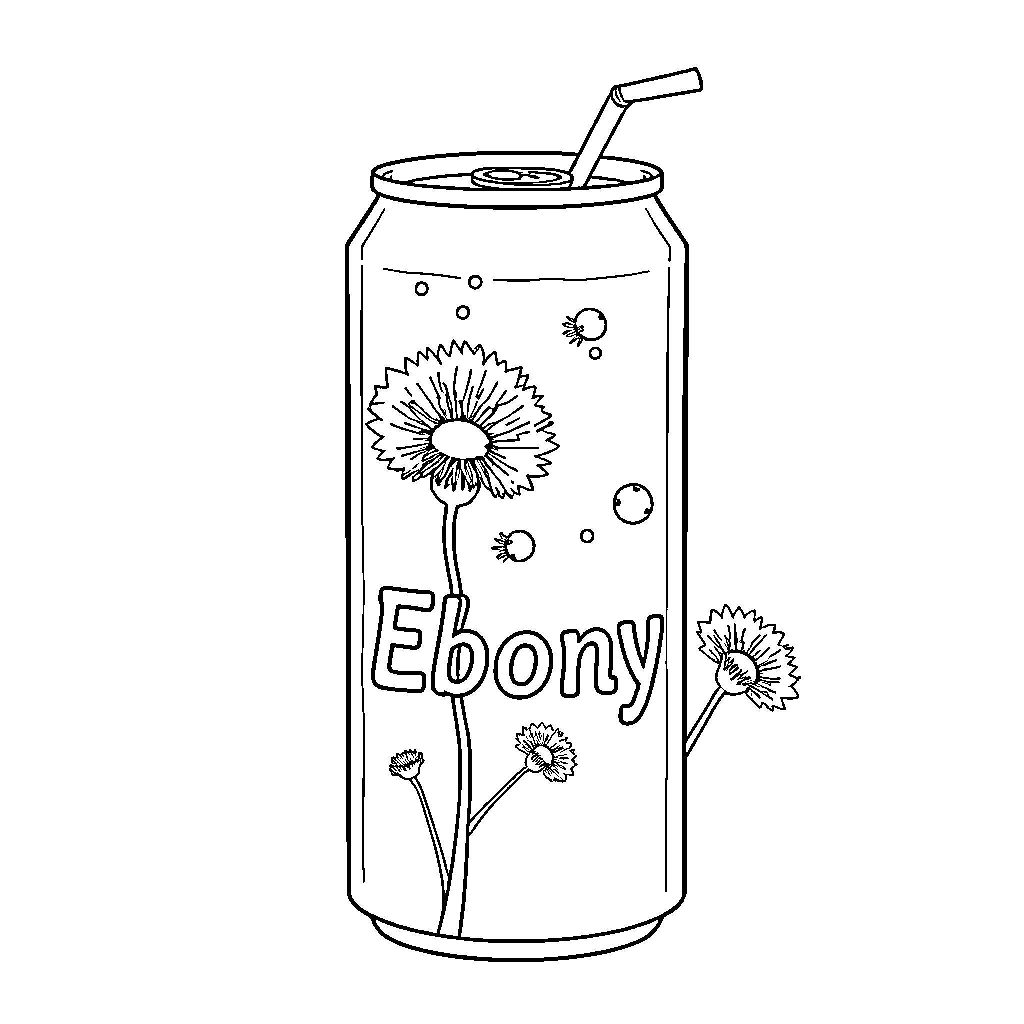 Dandelions adorning a refreshing beverage can Coloring Page (free black-and-white line drawing printable PDF for all, from beginners to advanced learners, including children, teens, adults, and seniors)