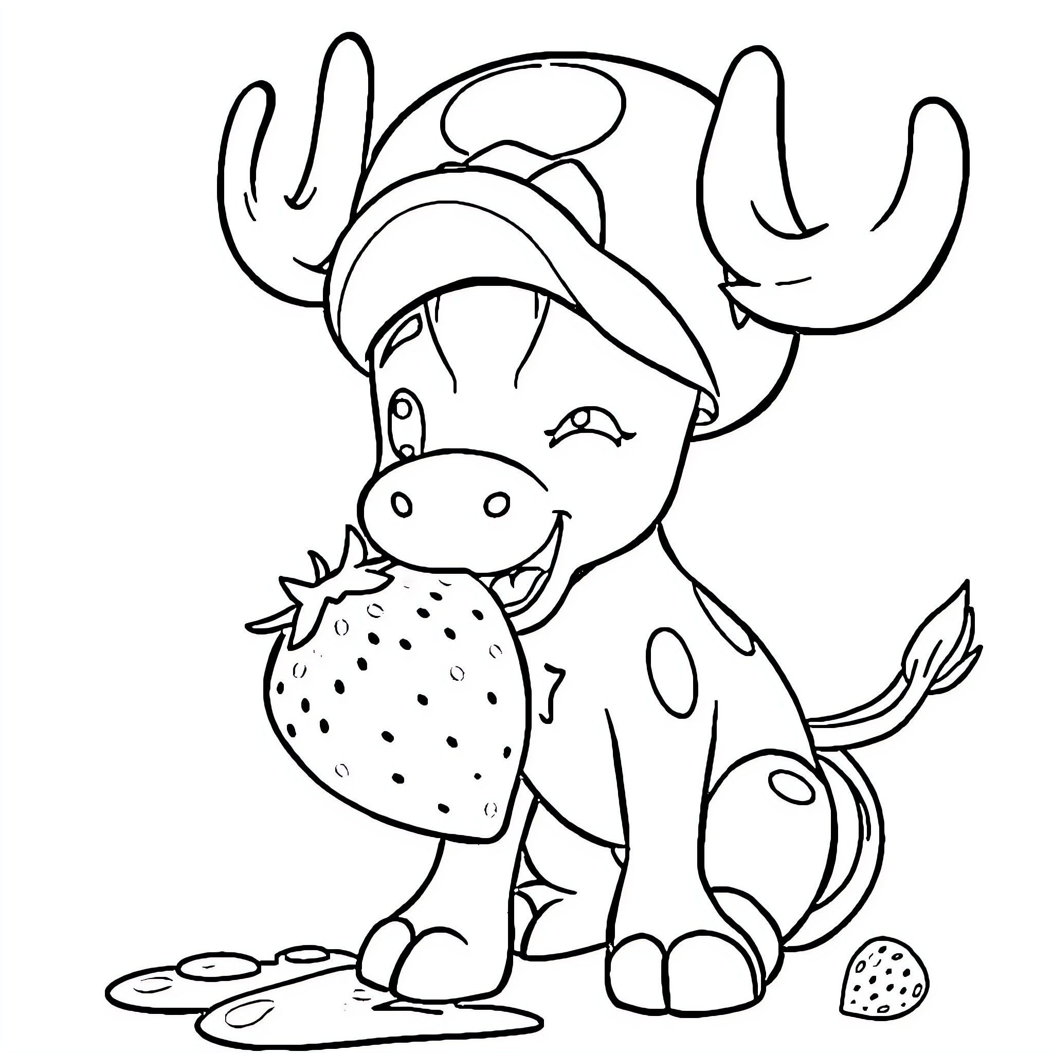 Tony Tony Chopper as a cute reindeer holding a strawberry Coloring Page (free black-and-white line drawing printable PDF for all, from beginners to advanced learners, including children, teens, adults, and seniors)