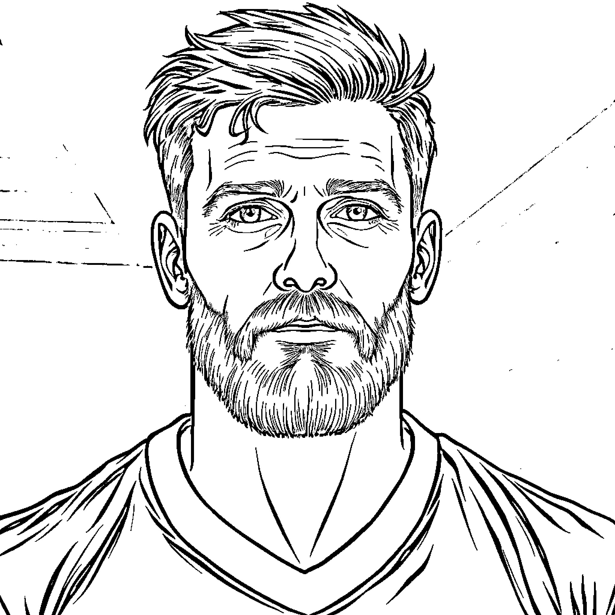Football Player with Intense Gaze and Rugged Appearance Coloring Page (free black-and-white line drawing printable PDF for all, from beginners to advanced learners, including children, teens, adults, and seniors)