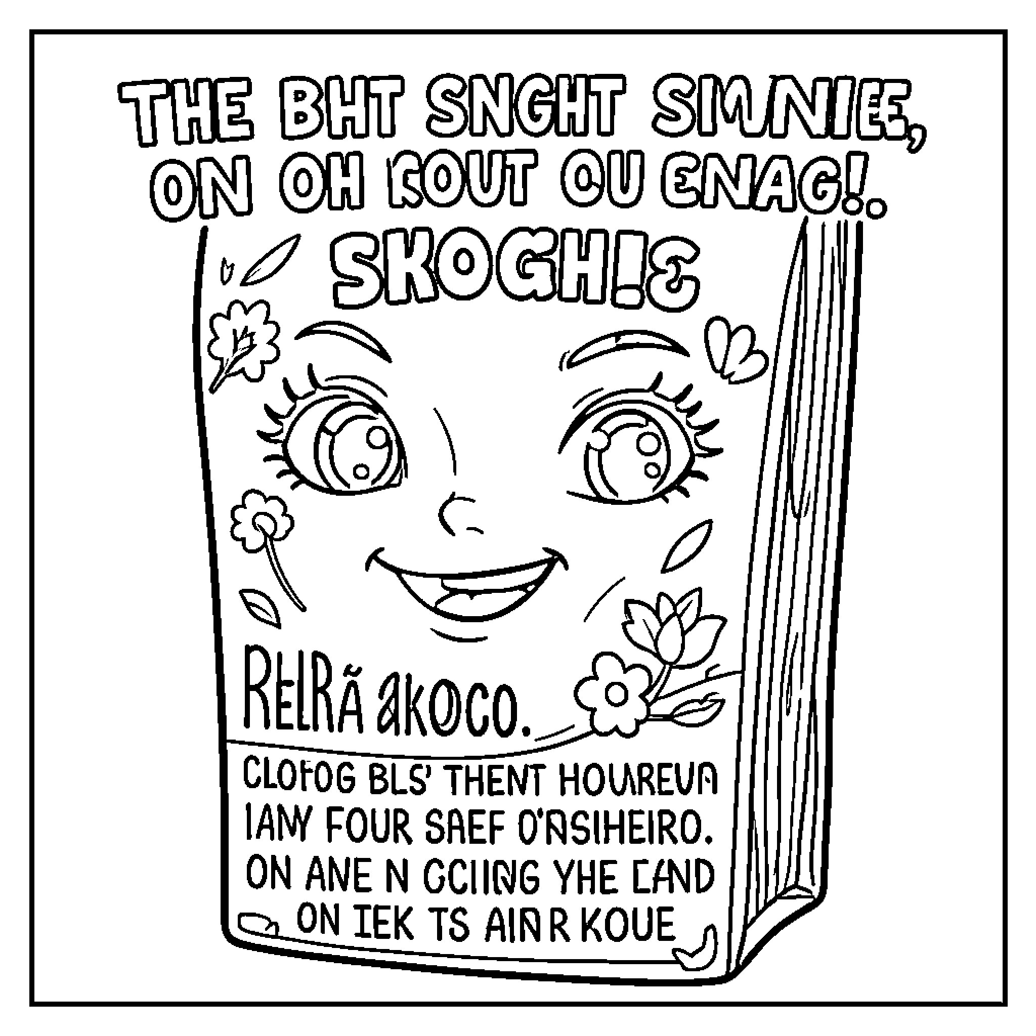 Lyrics about a smiley face and expressions on a book Coloring Page (free black-and-white line drawing printable PDF for all, from beginners to advanced learners, including children, teens, adults, and seniors)