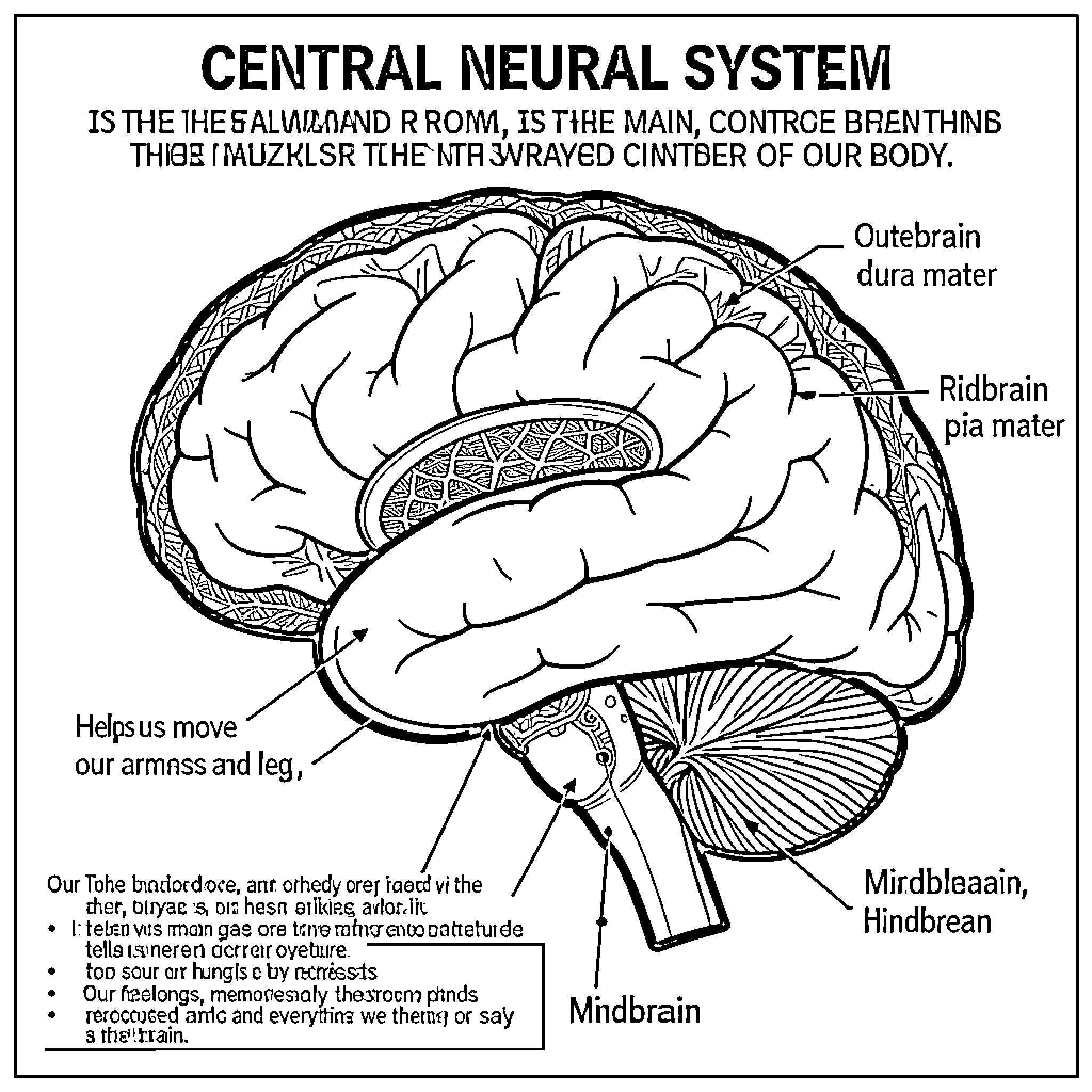 Brain anatomy labeled diagram Coloring Page (free black-and-white line drawing printable PDF for all, from beginners to advanced learners, including children, teens, adults, and seniors)