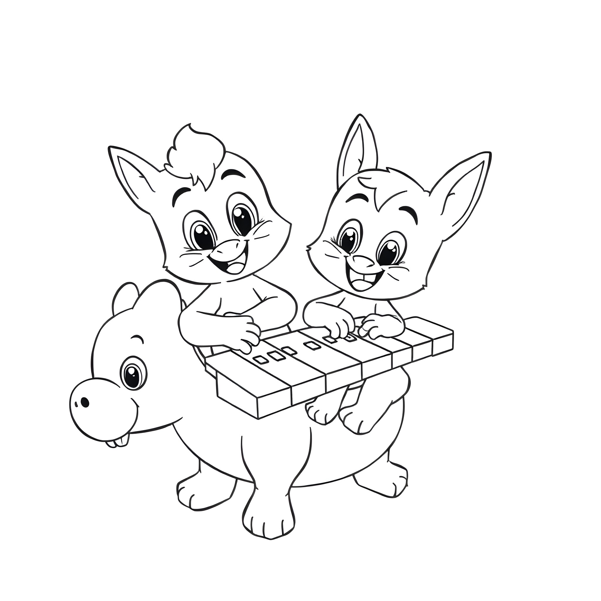 Bluey and friends playing with toys Coloring Page (free black-and-white line drawing printable PDF for all, from beginners to advanced learners, including children, teens, adults, and seniors)
