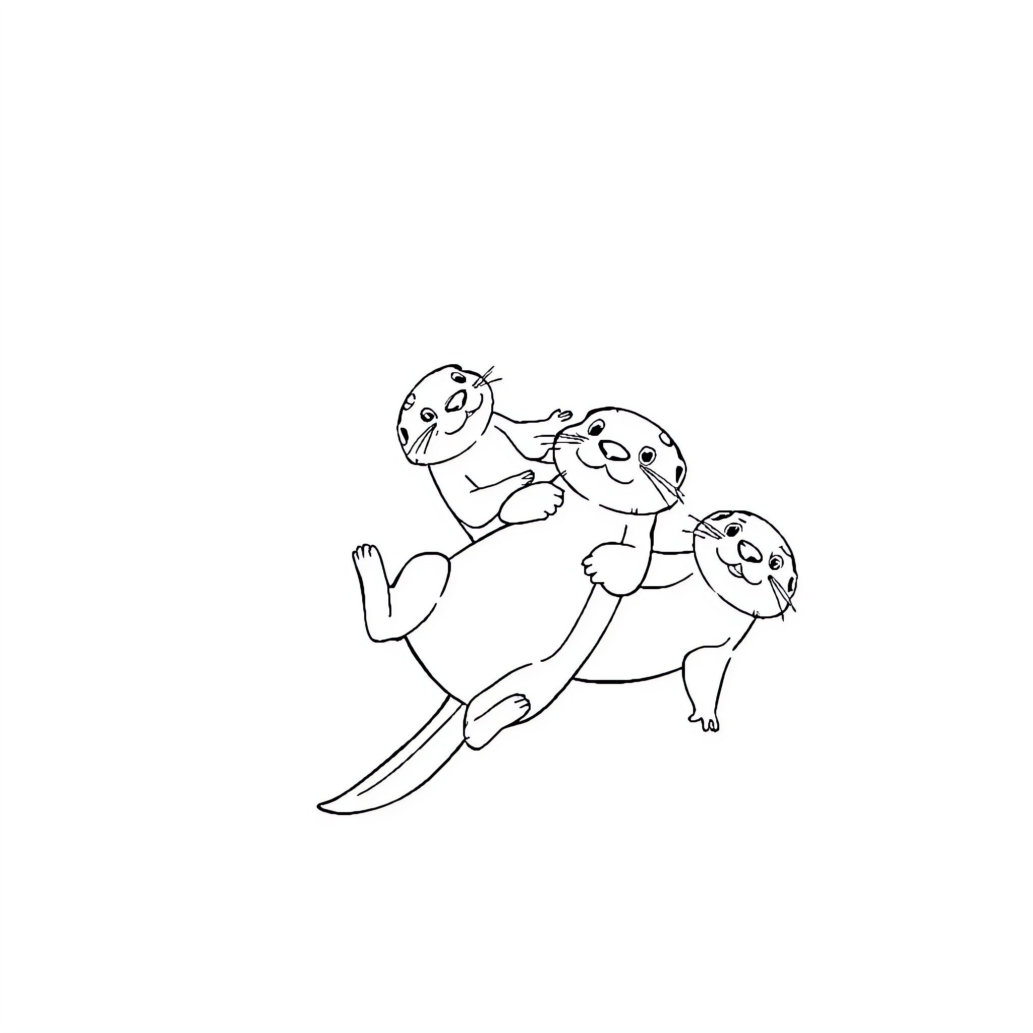 Otters engaged in playful activity Coloring Page (free black-and-white line drawing printable PDF for all, from beginners to advanced learners, including children, teens, adults, and seniors)