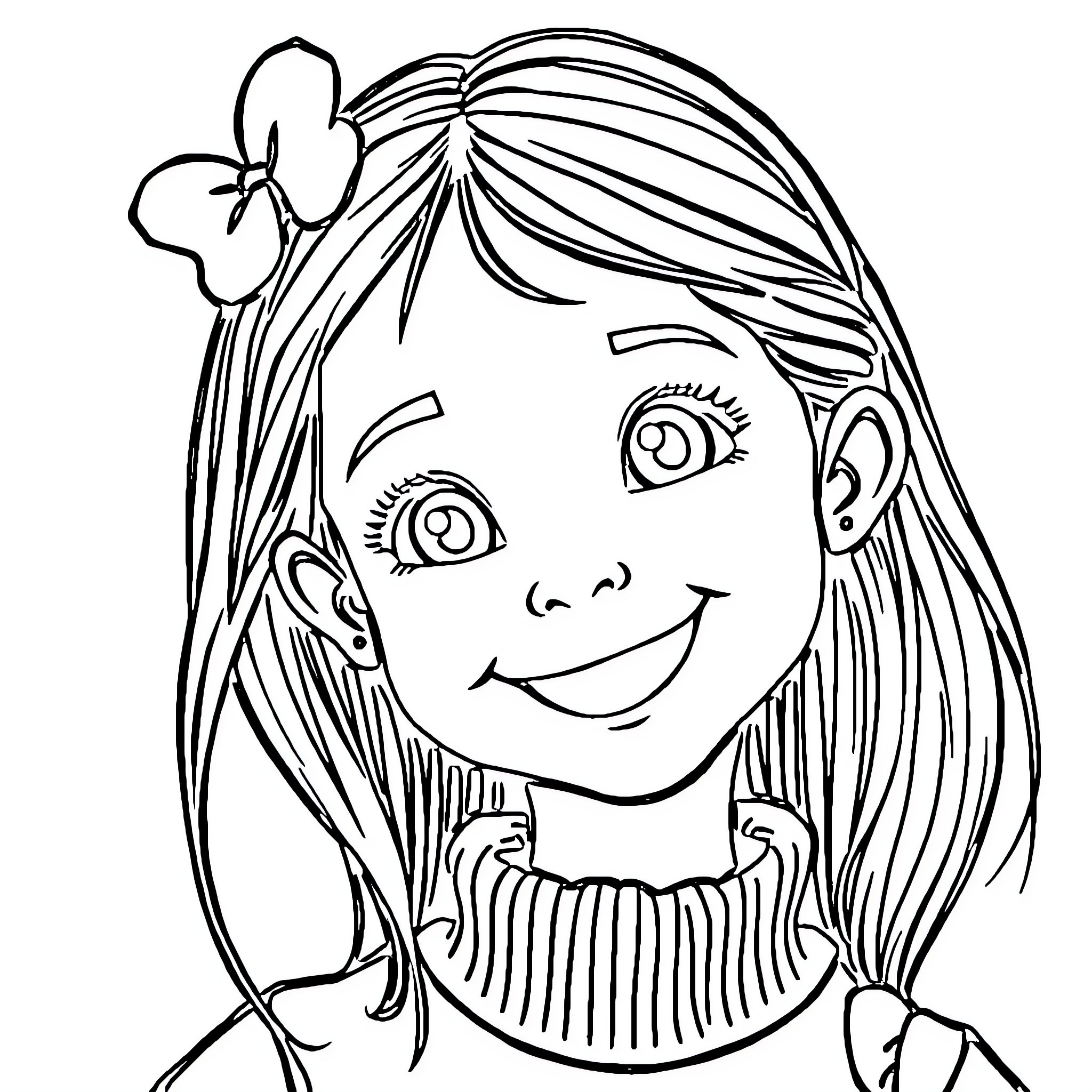 Girl with a Playful Smile Coloring Page (free black-and-white line drawing printable PDF for all, from beginners to advanced learners, including children, teens, adults, and seniors)