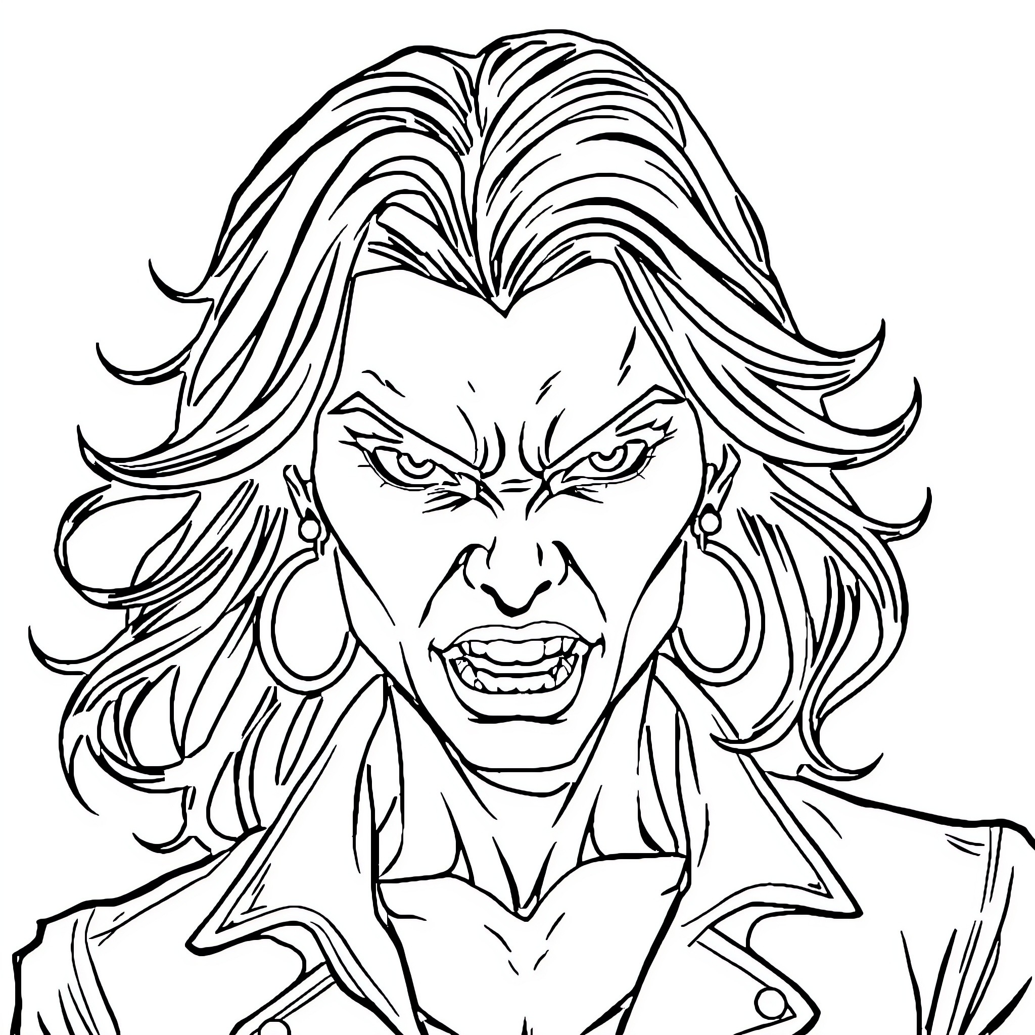Hell's Fierce Visage: A Demonic Countenance Unleashed Coloring Page (free black-and-white line drawing printable PDF for all, from beginners to advanced learners, including children, teens, adults, and seniors)