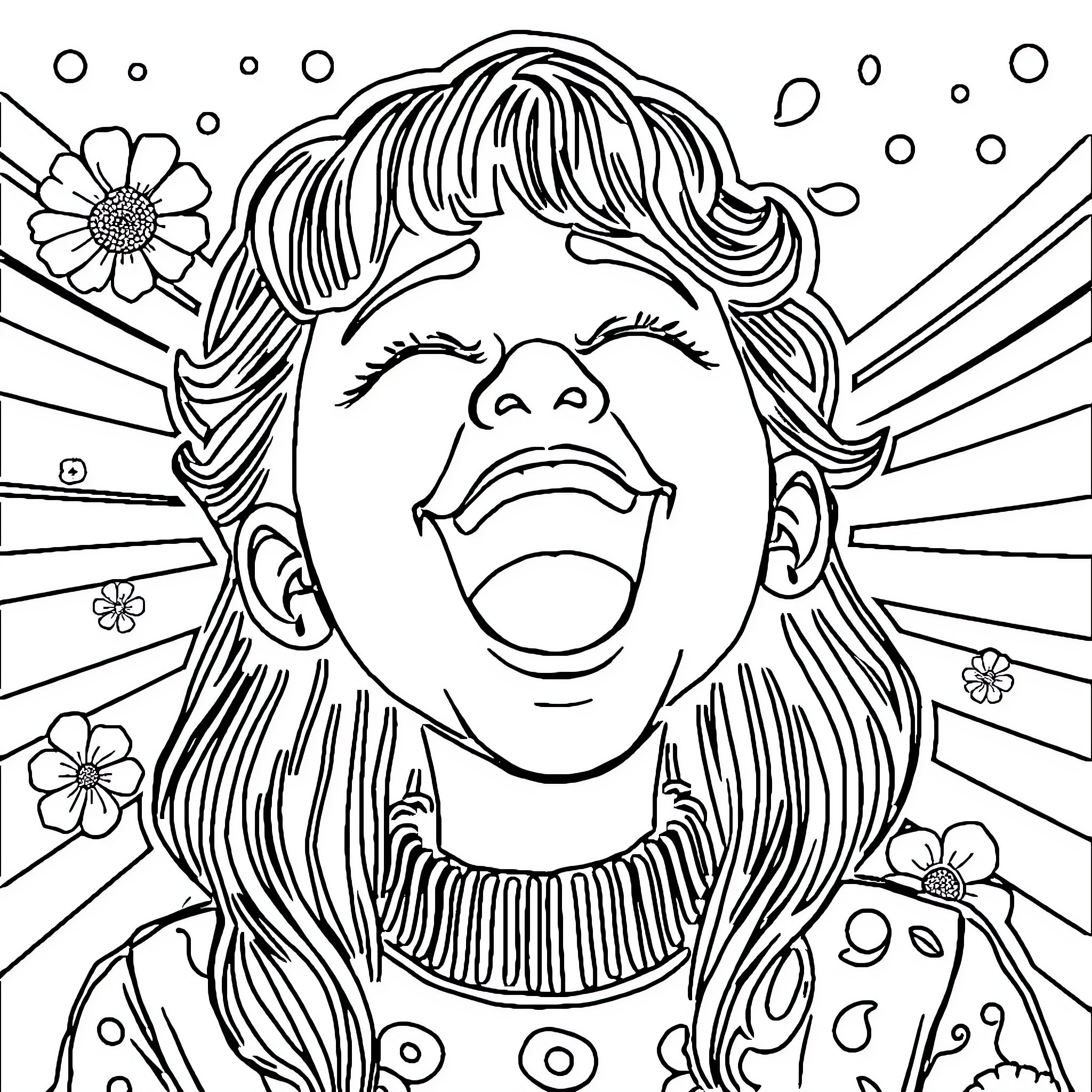 Trelalero woman with joyful expression Coloring Page (free black-and-white line drawing printable PDF for all, from beginners to advanced learners, including children, teens, adults, and seniors)