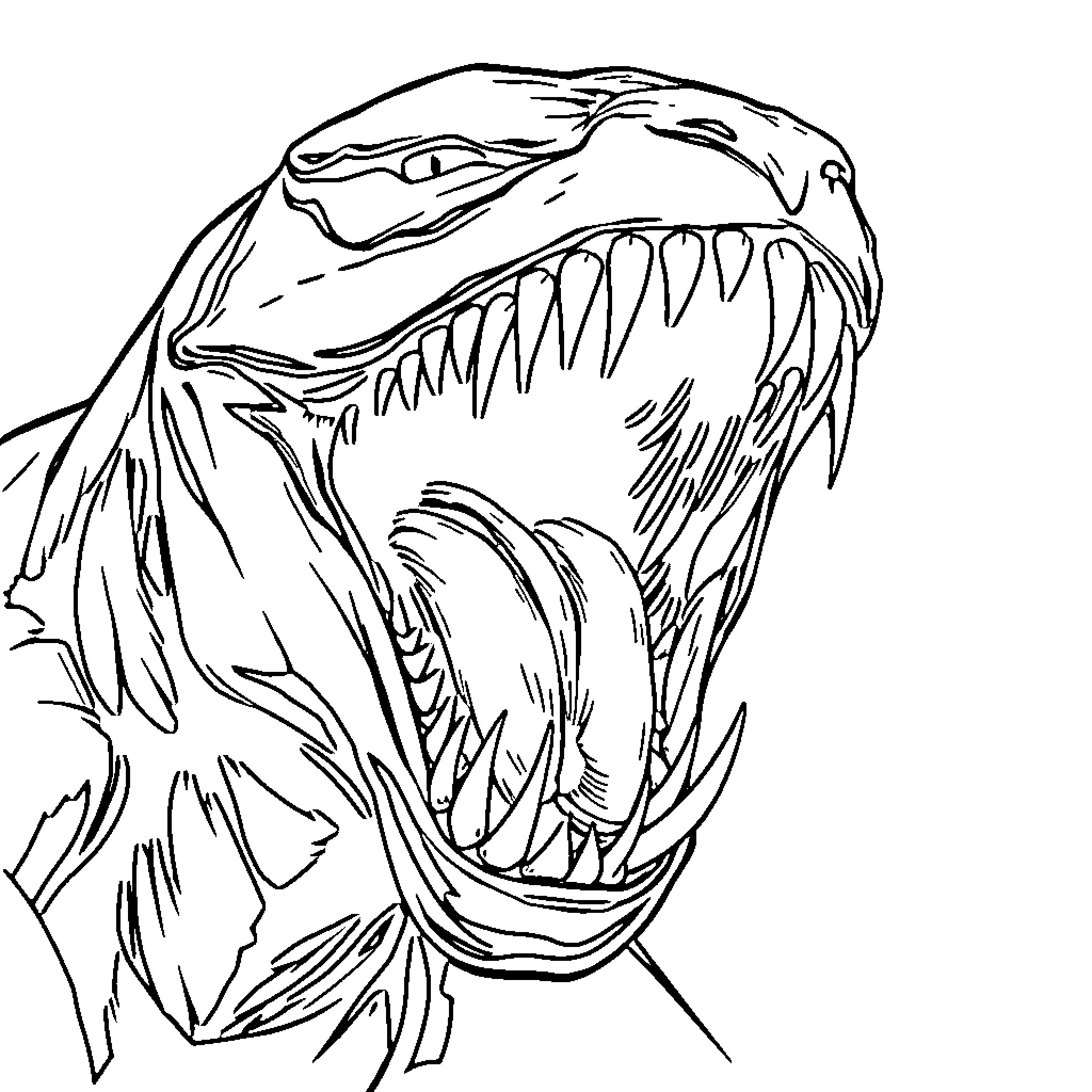 Venom's Fearsome Predatory Jaws Coloring Page (free black-and-white line drawing printable PDF for all, from beginners to advanced learners, including children, teens, adults, and seniors)