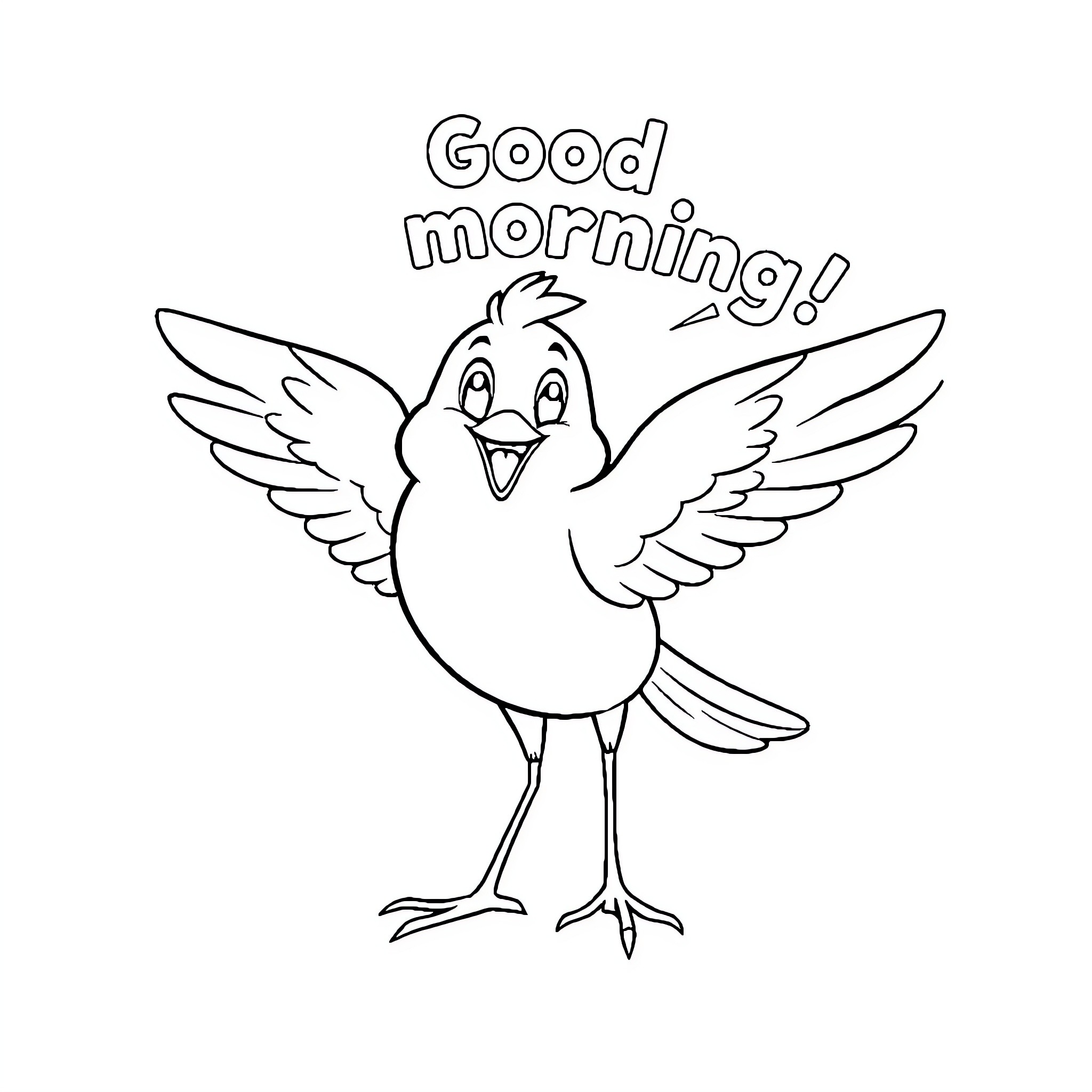 Piolin's cheerful morning greeting Coloring Page (free black-and-white line drawing printable PDF for all, from beginners to advanced learners, including children, teens, adults, and seniors)