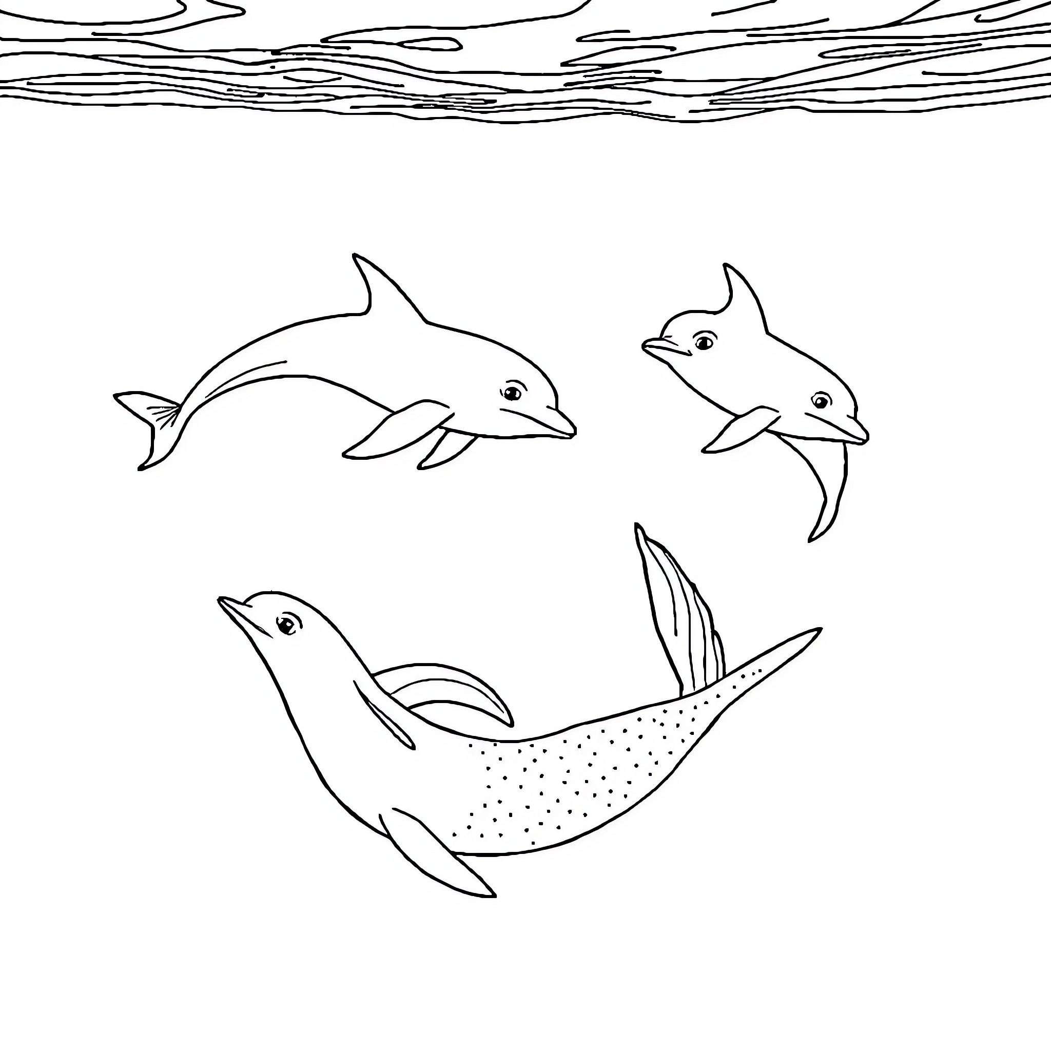 Mermaid family swimming in the ocean Coloring Page (free black-and-white line drawing printable PDF for all, from beginners to advanced learners, including children, teens, adults, and seniors)