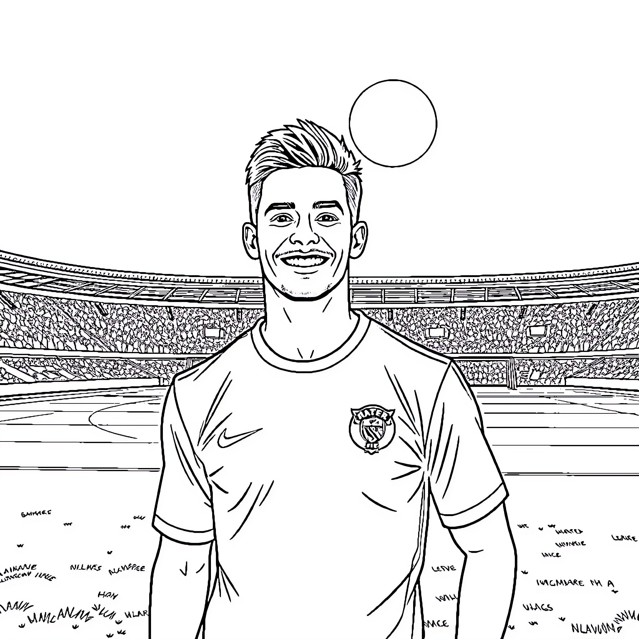 Charles Leclerc in a stadium playing sports Coloring Page (free black-and-white line drawing printable PDF for all, from beginners to advanced learners, including children, teens, adults, and seniors)