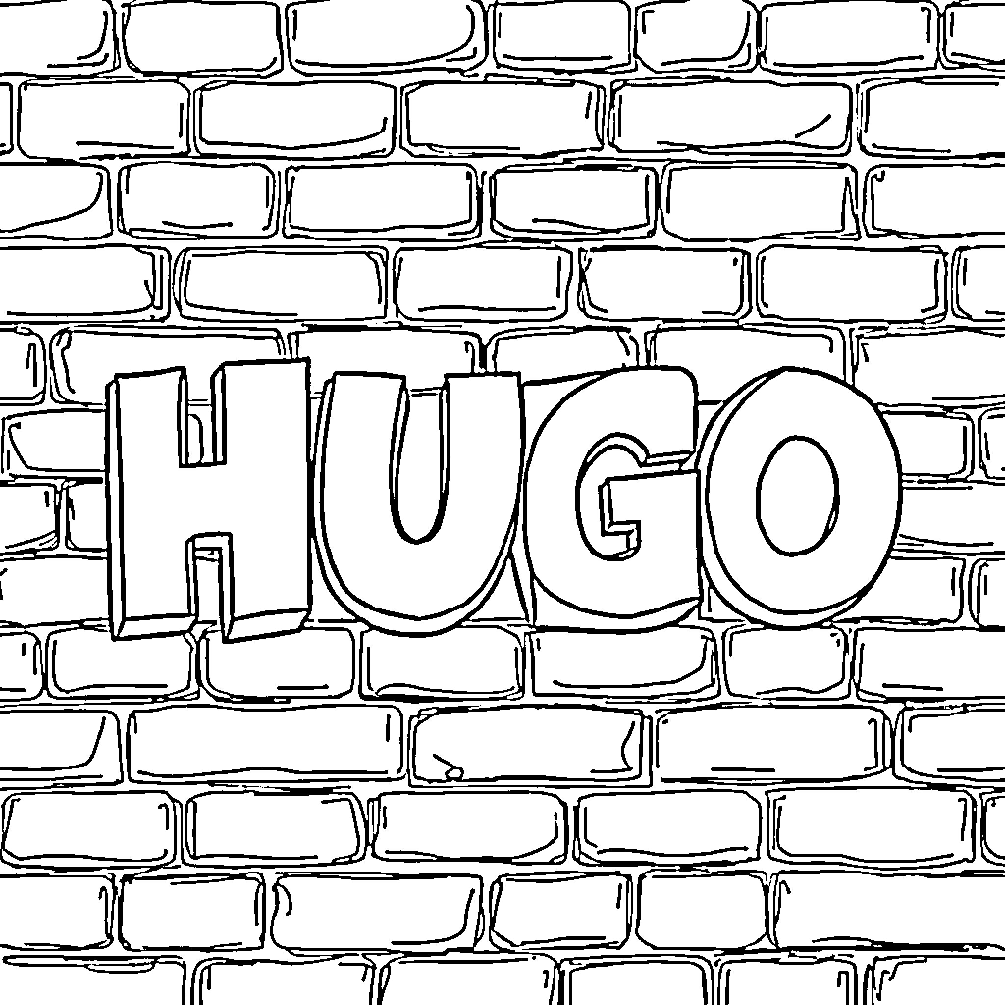 Hugo painting graffiti on brick wall Coloring Page (free black-and-white line drawing printable PDF for all, from beginners to advanced learners, including children, teens, adults, and seniors)