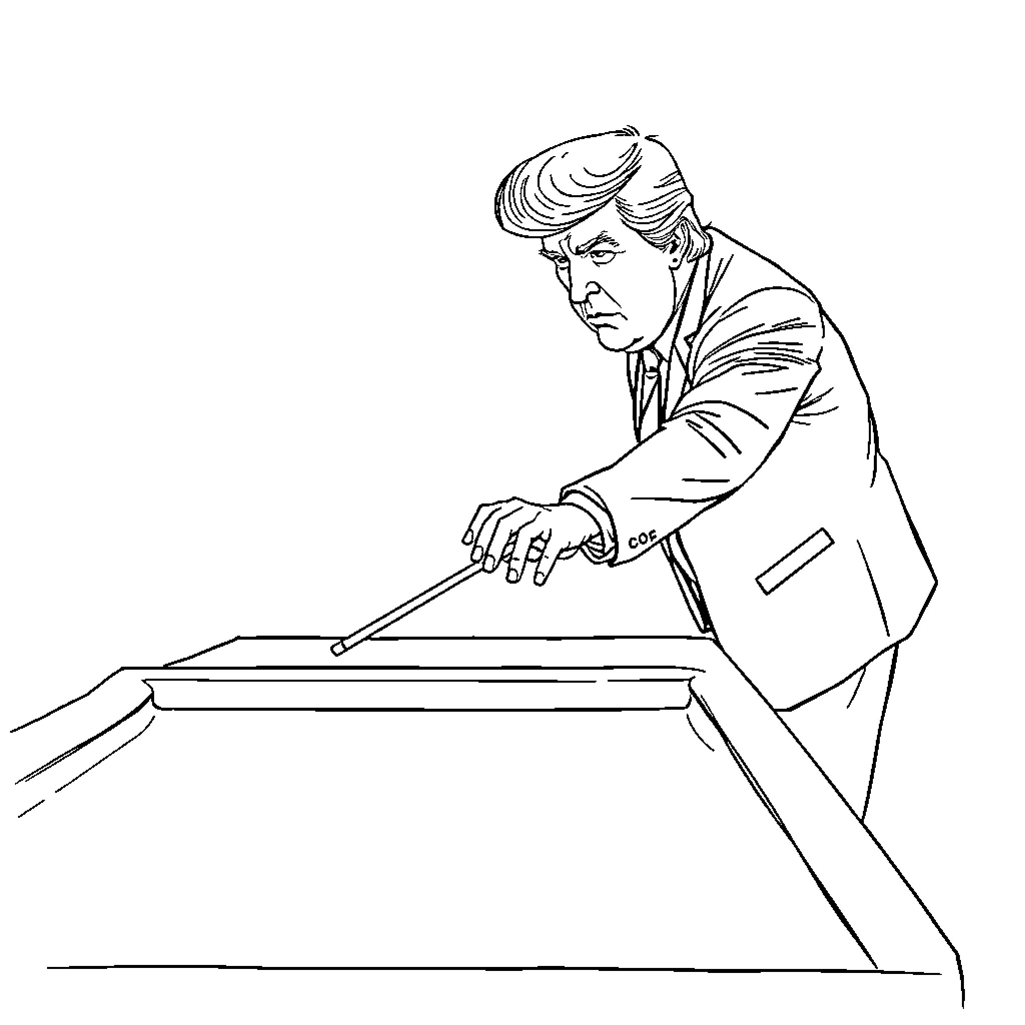 Donald Trump Signing Official Documents at Desk Coloring Page (free black-and-white line drawing printable PDF for all, from beginners to advanced learners, including children, teens, adults, and seniors)