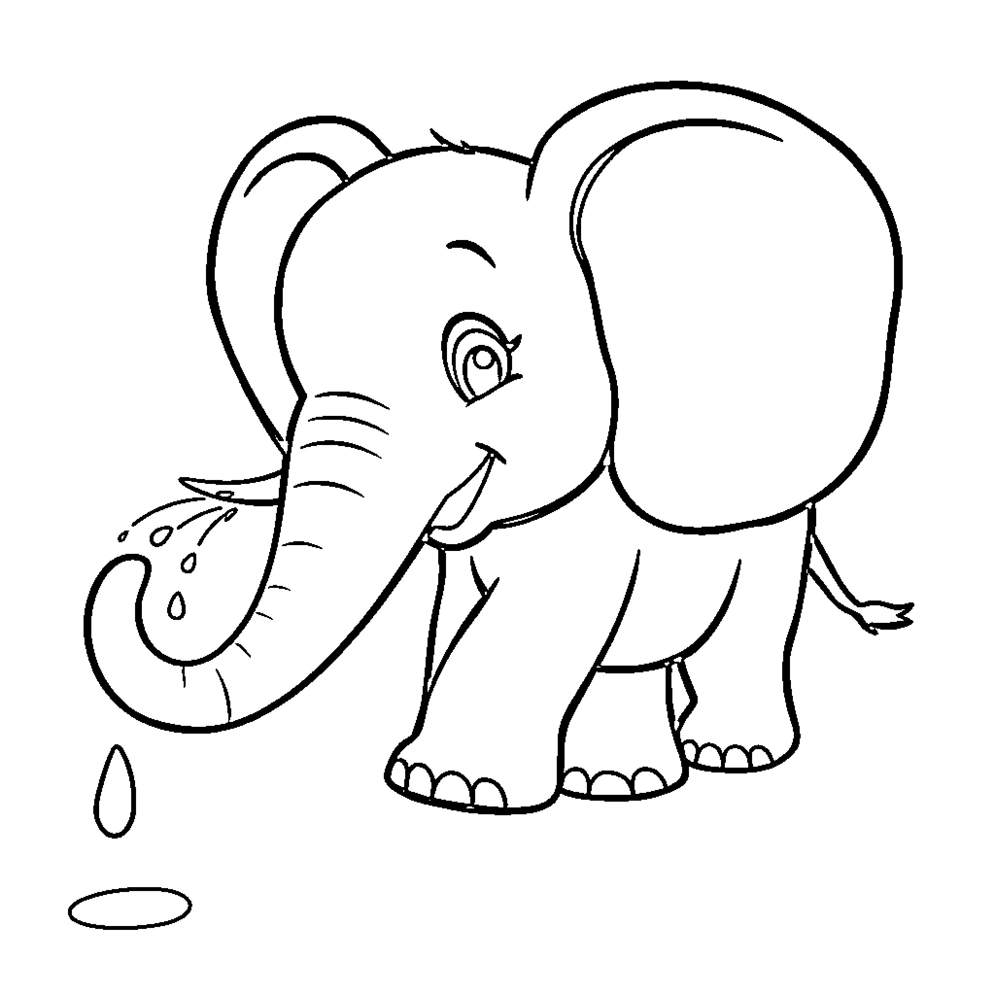 Elephant spraying water Coloring Page (free black-and-white line drawing printable PDF for all, from beginners to advanced learners, including children, teens, adults, and seniors)