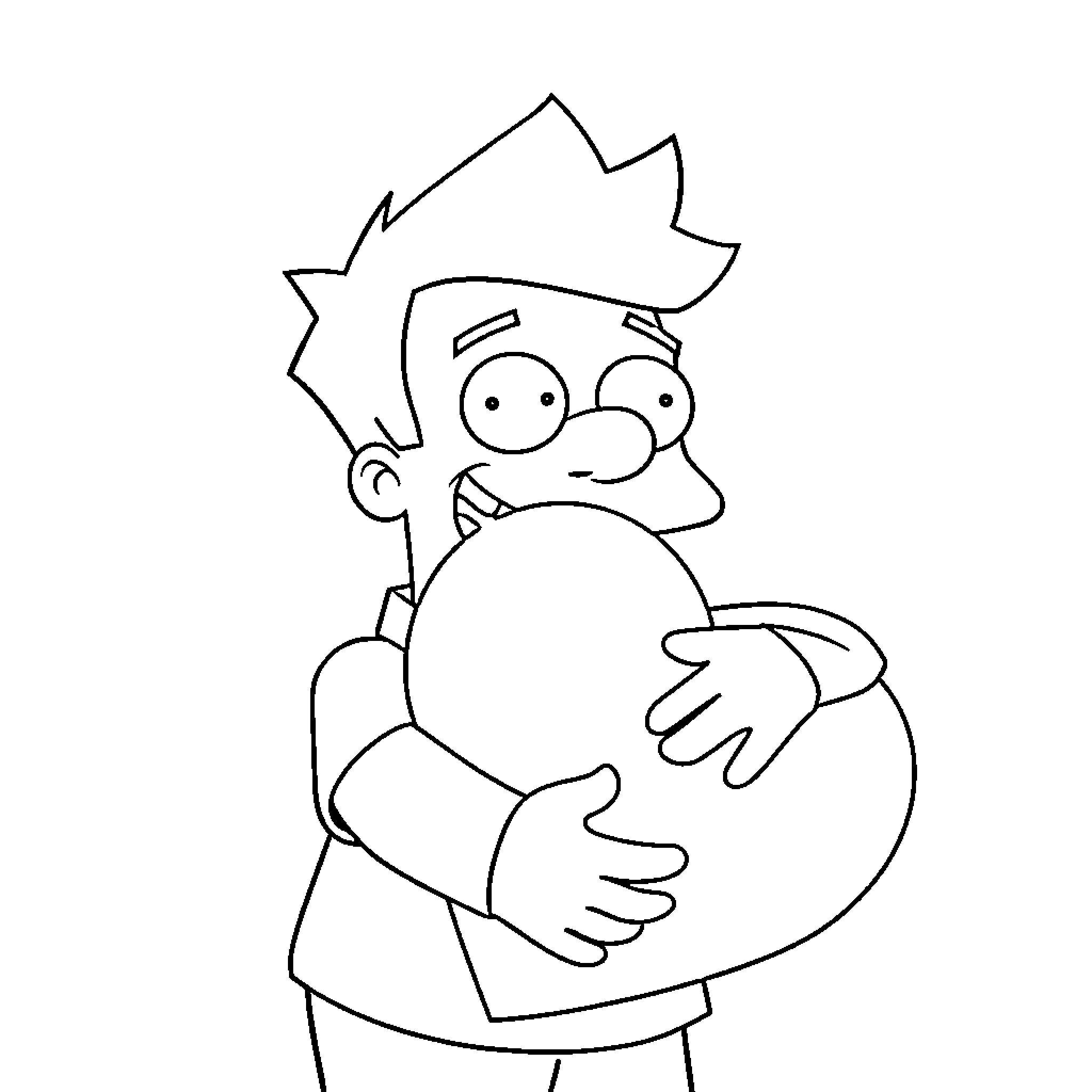 Michael Scott embracing a large soccer ball Coloring Page (free black-and-white line drawing printable PDF for all, from beginners to advanced learners, including children, teens, adults, and seniors)