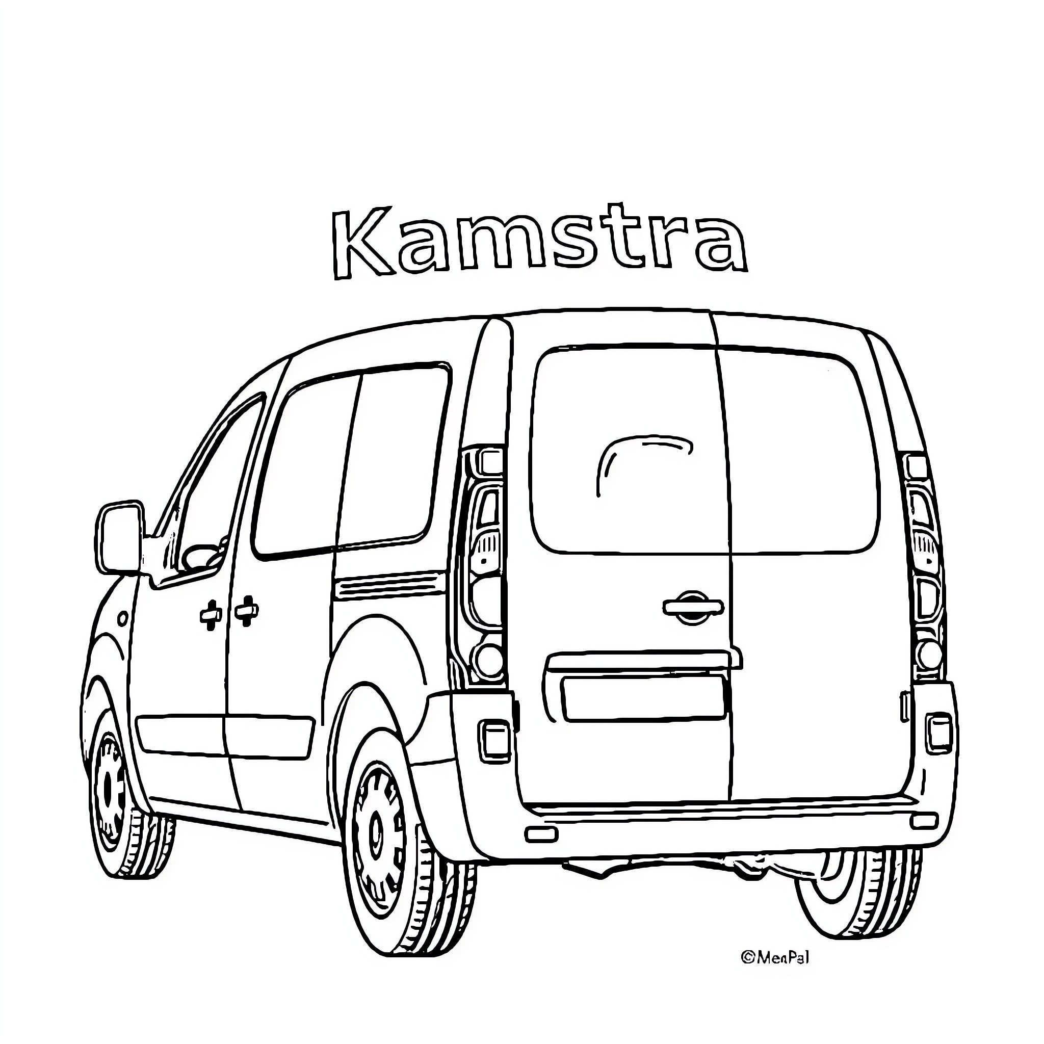 Renault van with Kamstra branding Coloring Page (free black-and-white line drawing printable PDF for all, from beginners to advanced learners, including children, teens, adults, and seniors)