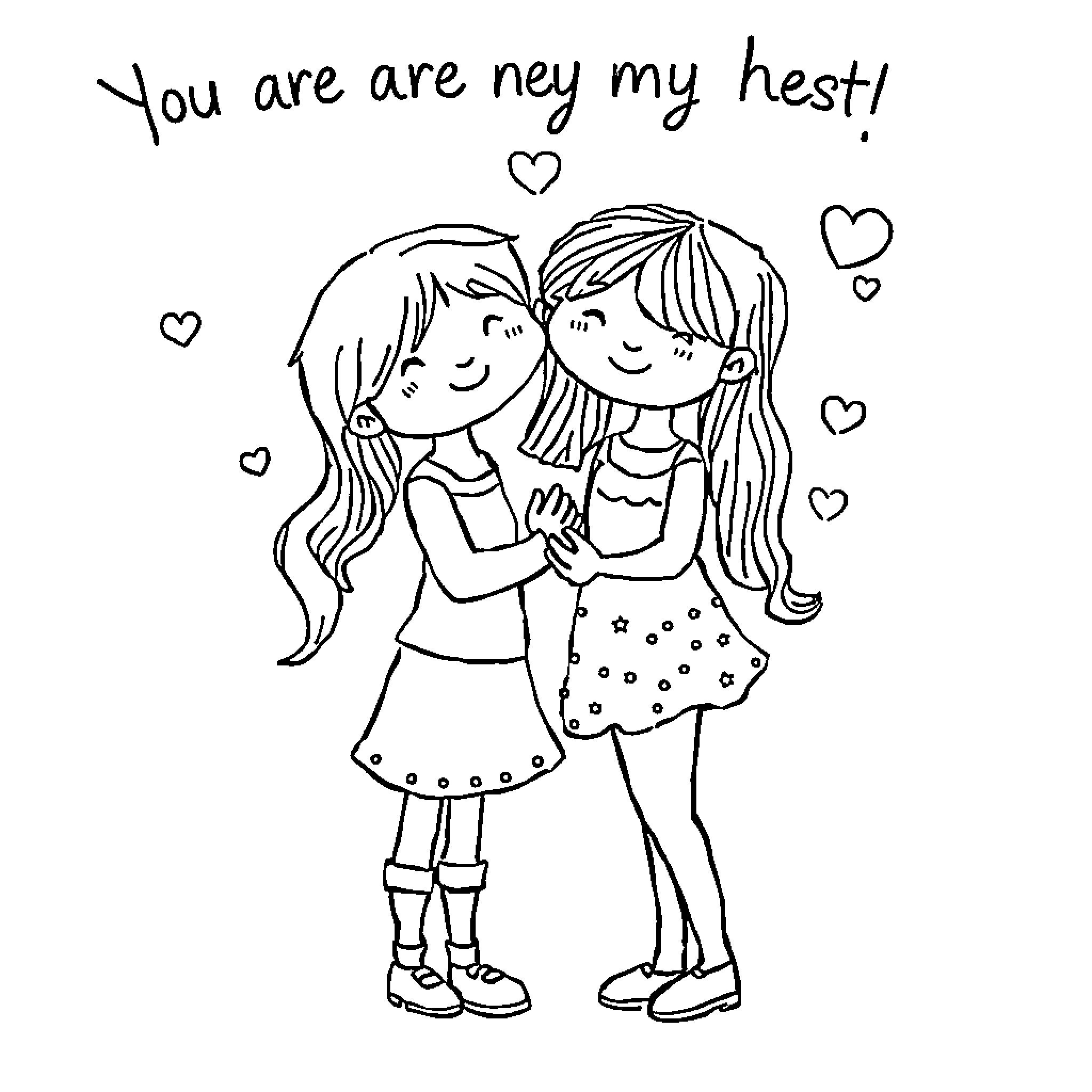 Friends sharing affectionate moment Coloring Page (free black-and-white line drawing printable PDF for all, from beginners to advanced learners, including children, teens, adults, and seniors)
