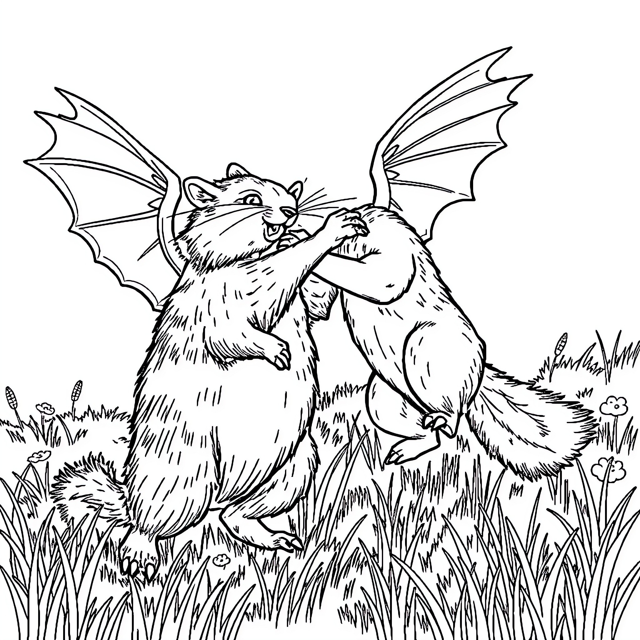 Ram flying playfully in the meadow Coloring Page (free black-and-white line drawing printable PDF for all, from beginners to advanced learners, including children, teens, adults, and seniors)