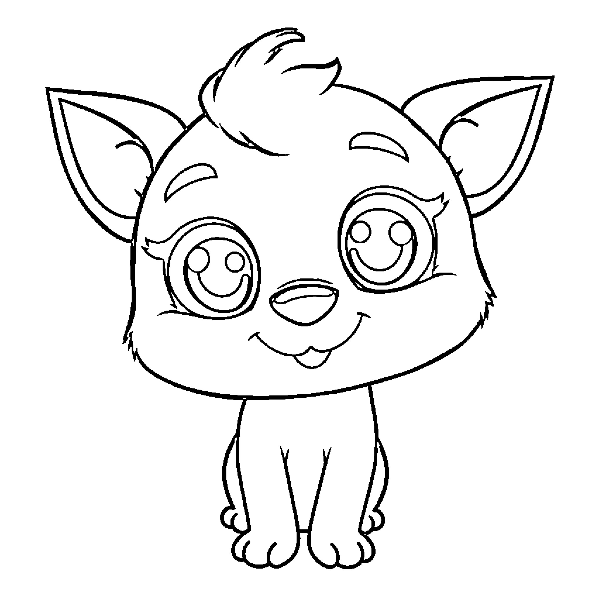 Kawaii Puppy with Expressive Eyes Coloring Page (free black-and-white line drawing printable PDF for all, from beginners to advanced learners, including children, teens, adults, and seniors)