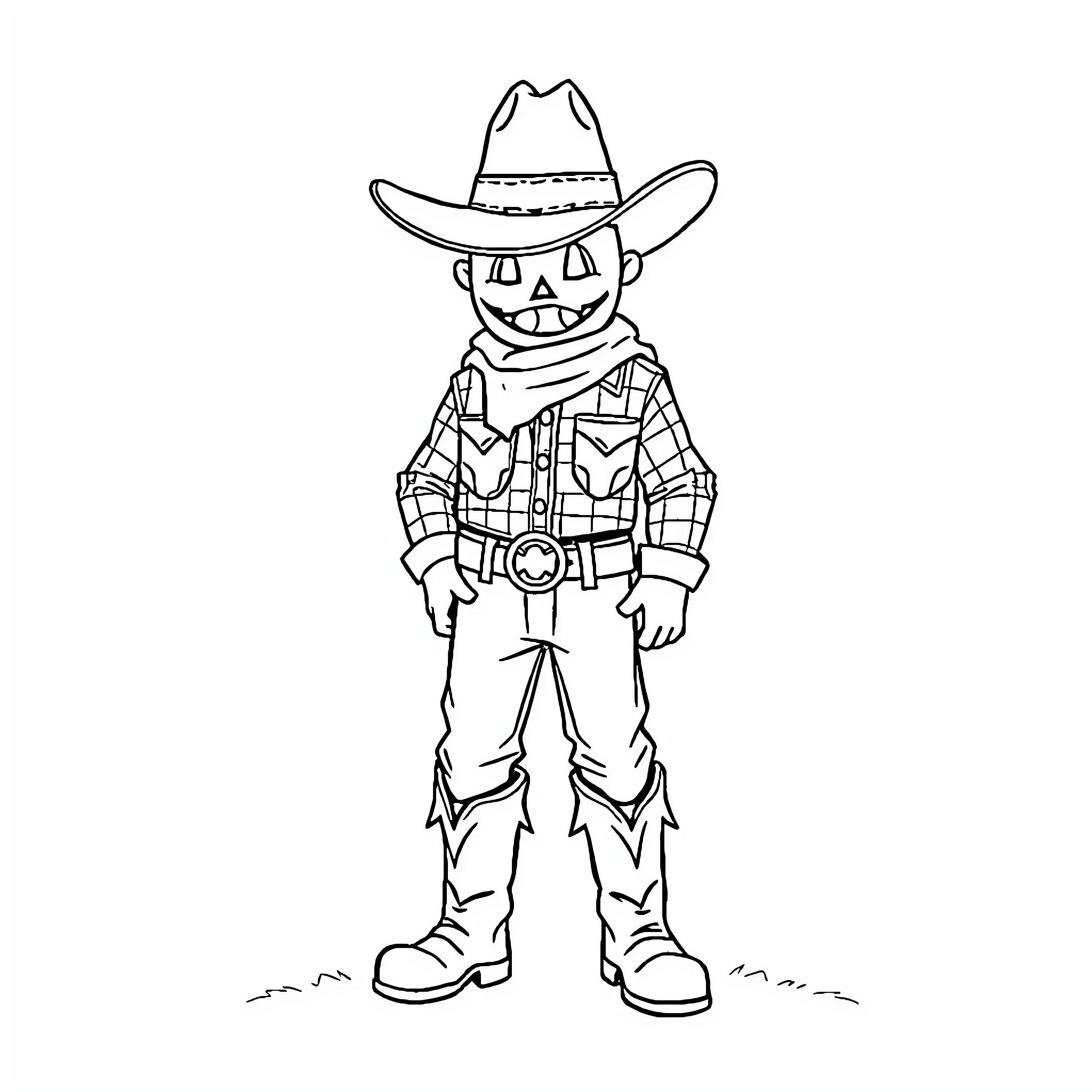 Cowboy character in western outfit Coloring Page (free black-and-white line drawing printable PDF for all, from beginners to advanced learners, including children, teens, adults, and seniors)