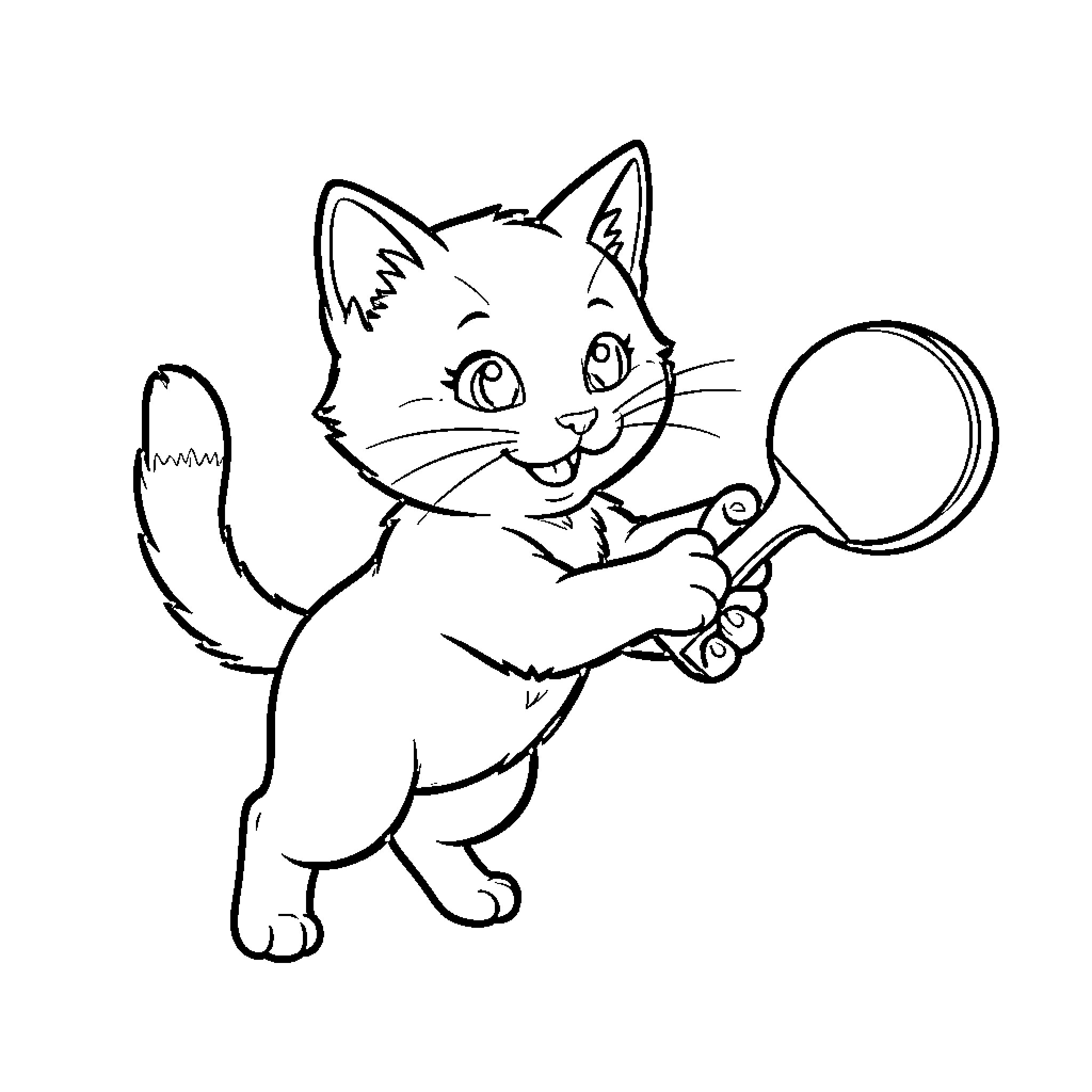 Cat looking at itself in a mirror Coloring Page (free black-and-white line drawing printable PDF for all, from beginners to advanced learners, including children, teens, adults, and seniors)