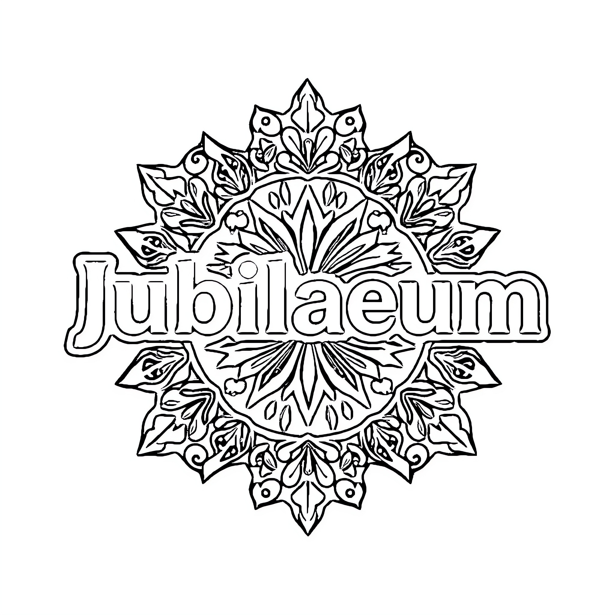 Jubilaeum - Ornate Mandala Design with Floral Elements Coloring Page (free black-and-white line drawing printable PDF for all, from beginners to advanced learners, including children, teens, adults, and seniors)