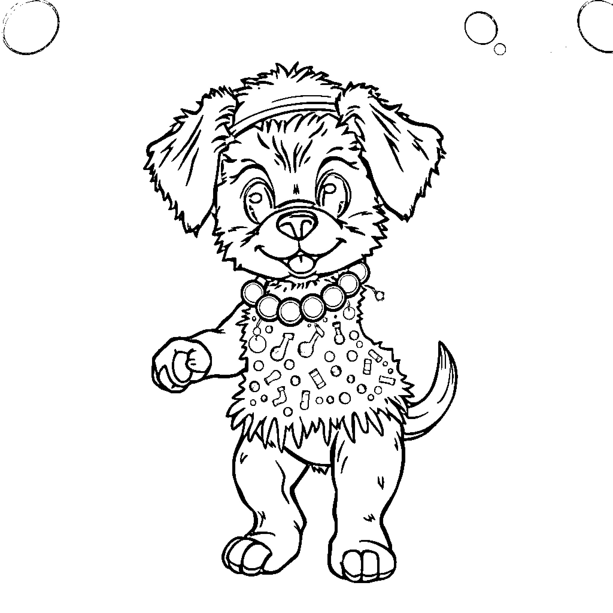 Puppy with cute expression and collar Coloring Page (free black-and-white line drawing printable PDF for all, from beginners to advanced learners, including children, teens, adults, and seniors)
