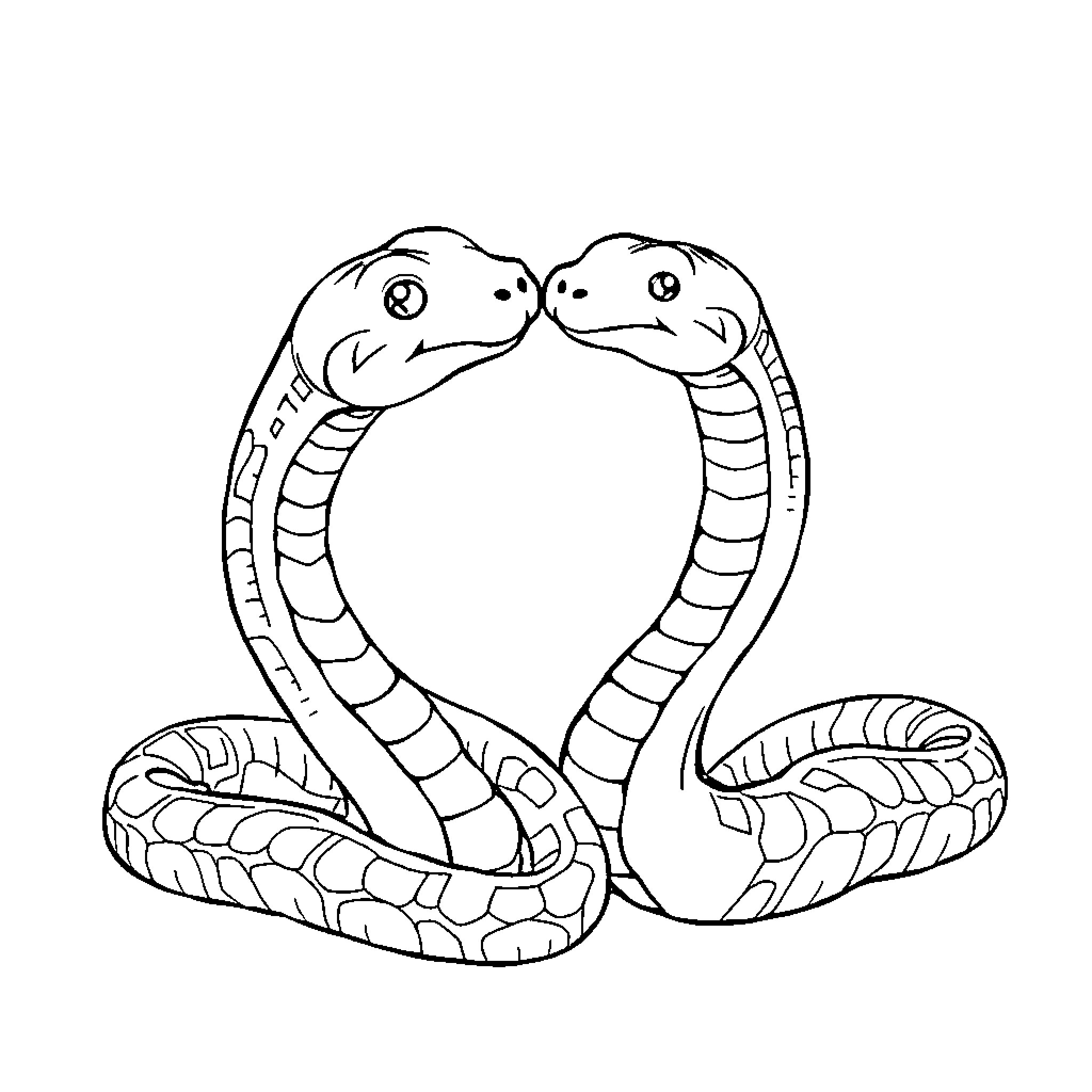 Snake friends intertwined in friendly embrace Coloring Page (free black-and-white line drawing printable PDF for all, from beginners to advanced learners, including children, teens, adults, and seniors)