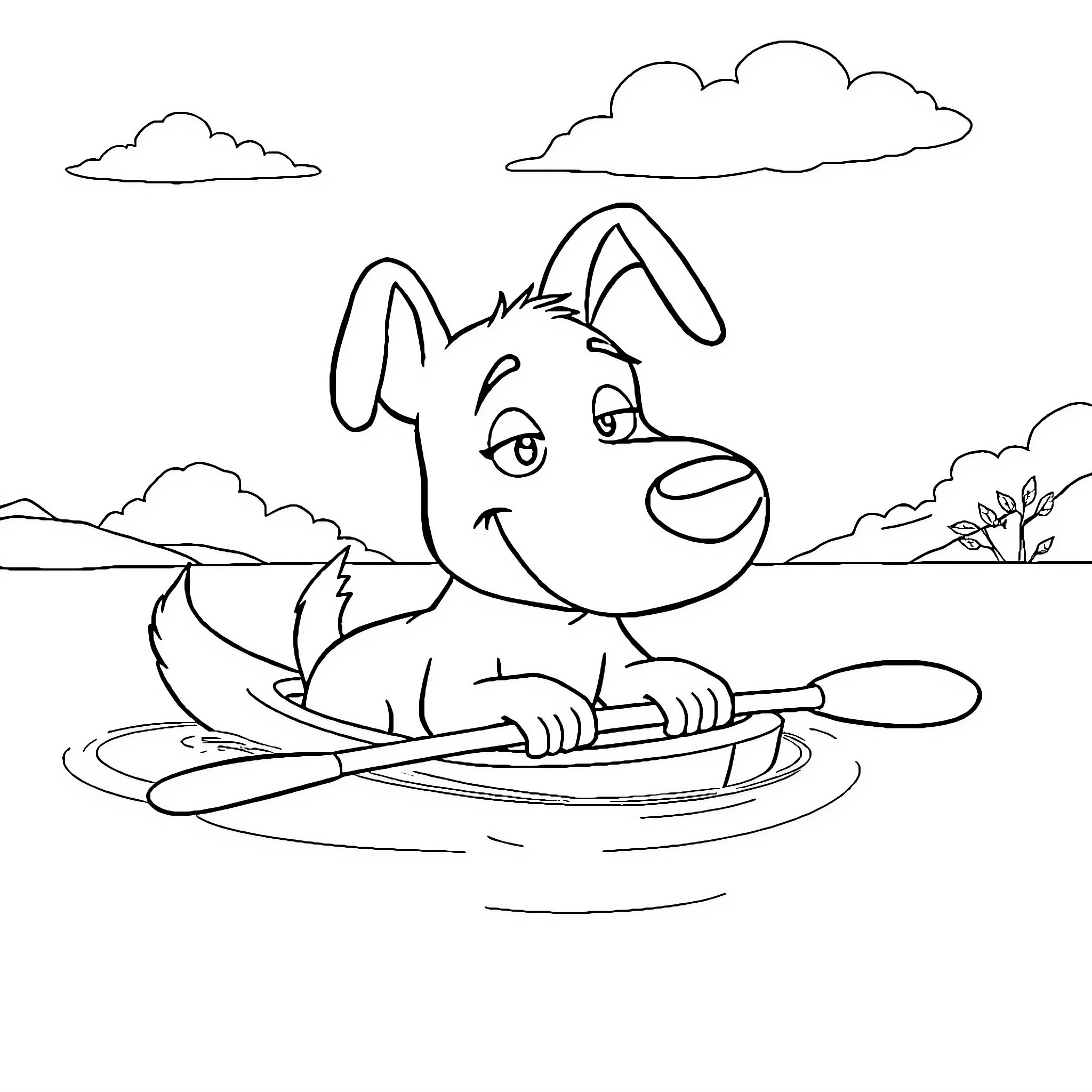 Dog happily swimming in the water Coloring Page (free black-and-white line drawing printable PDF for all, from beginners to advanced learners, including children, teens, adults, and seniors)
