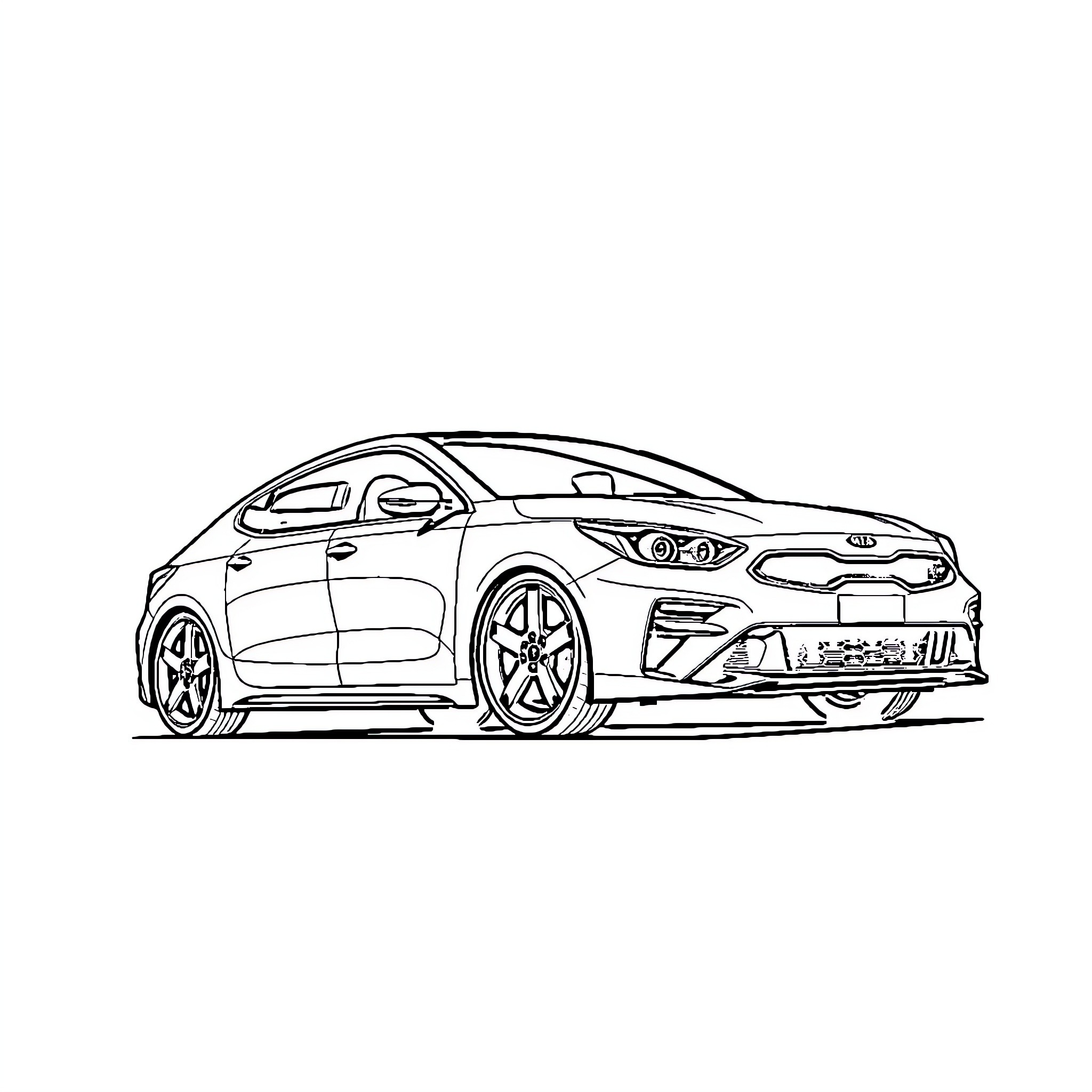 Kia Forte stylish car design sketch Coloring Page (free black-and-white line drawing printable PDF for all, from beginners to advanced learners, including children, teens, adults, and seniors)