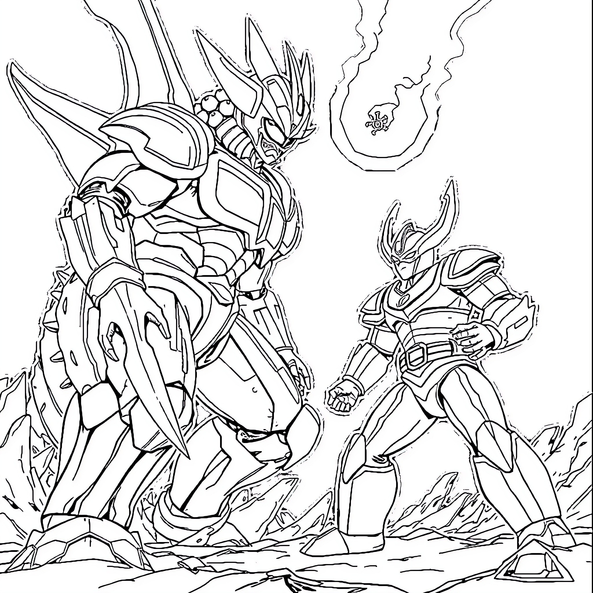 Ultraman heroic battle against alien foe Coloring Page (free black-and-white line drawing printable PDF for all, from beginners to advanced learners, including children, teens, adults, and seniors)