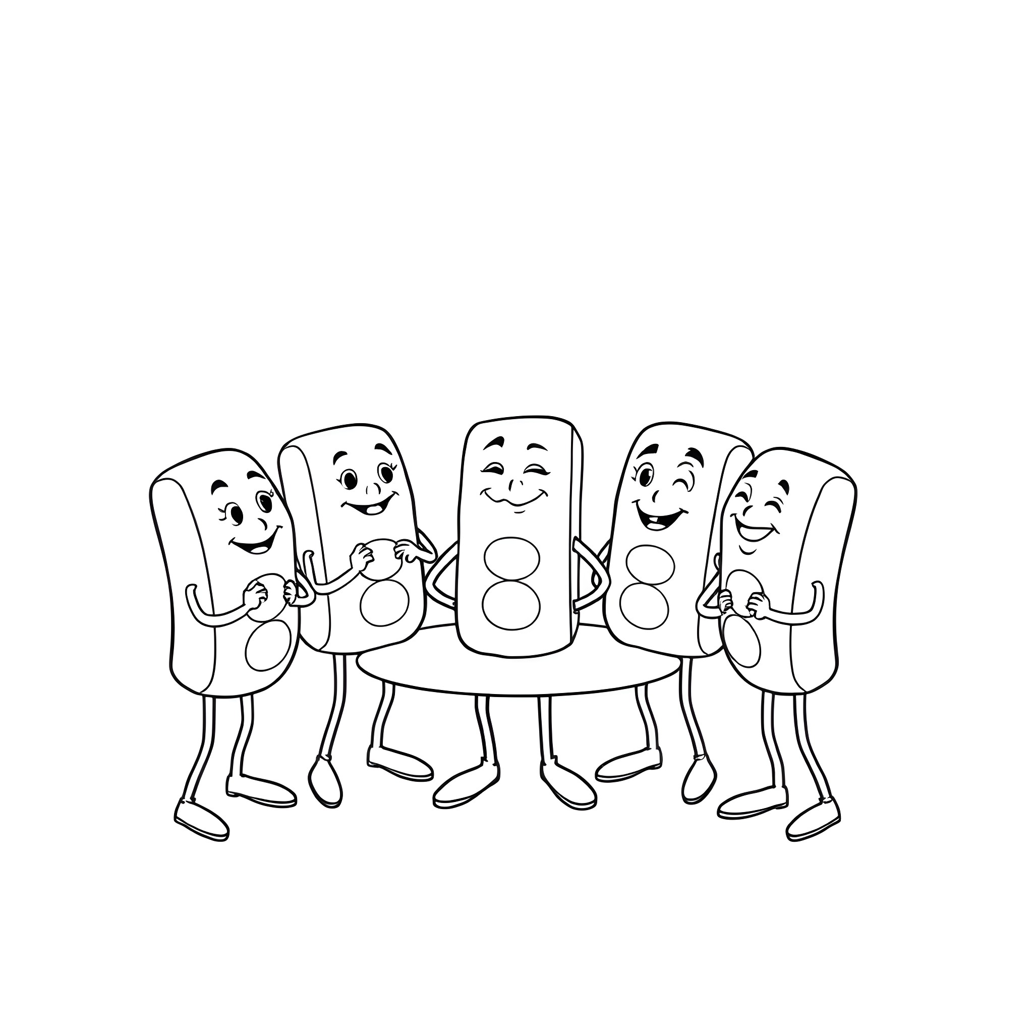 Human Tic Tac having a friendly group gathering Coloring Page (free black-and-white line drawing printable PDF for all, from beginners to advanced learners, including children, teens, adults, and seniors)