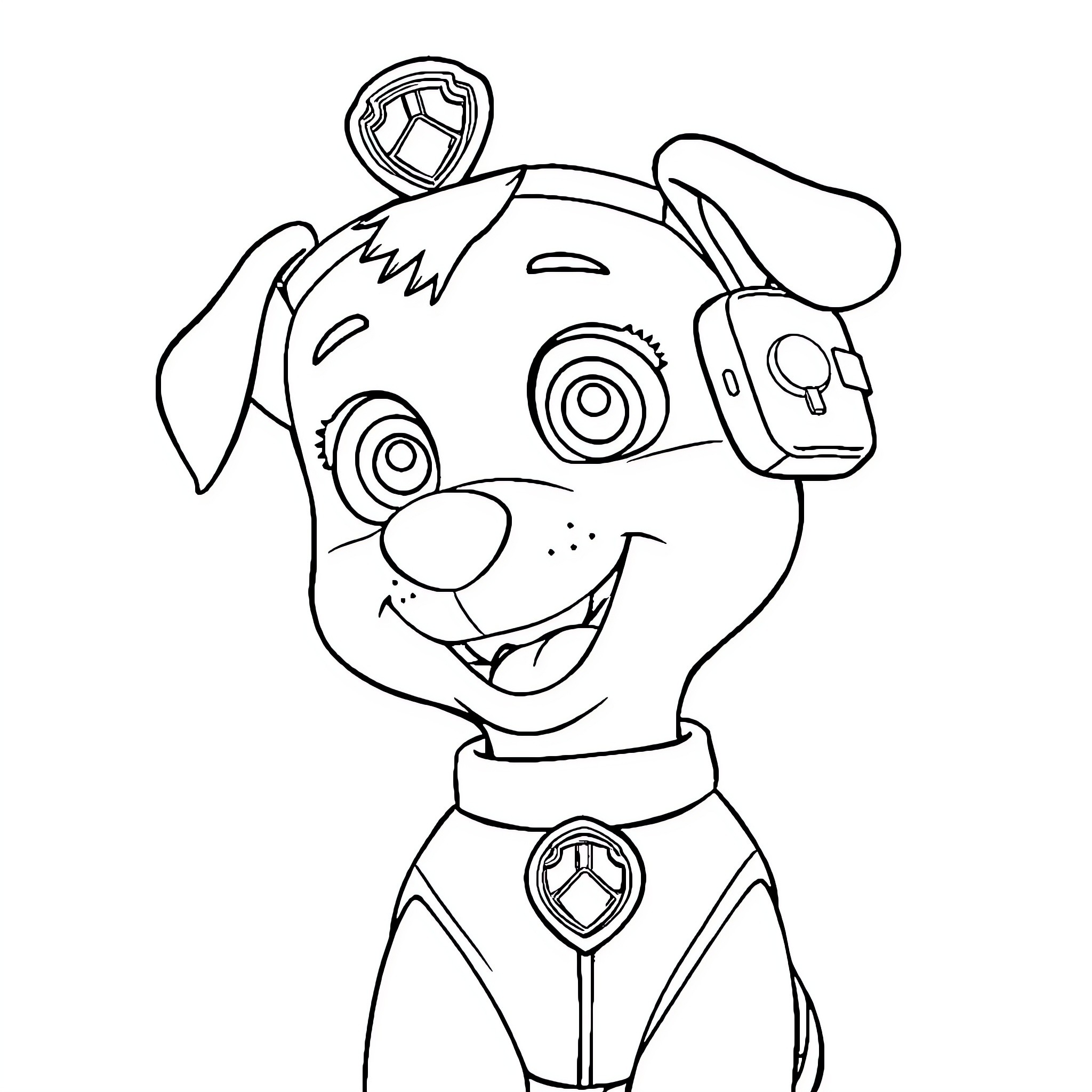 Paw Patrol puppy character in costume Coloring Page (free black-and-white line drawing printable PDF for all, from beginners to advanced learners, including children, teens, adults, and seniors)