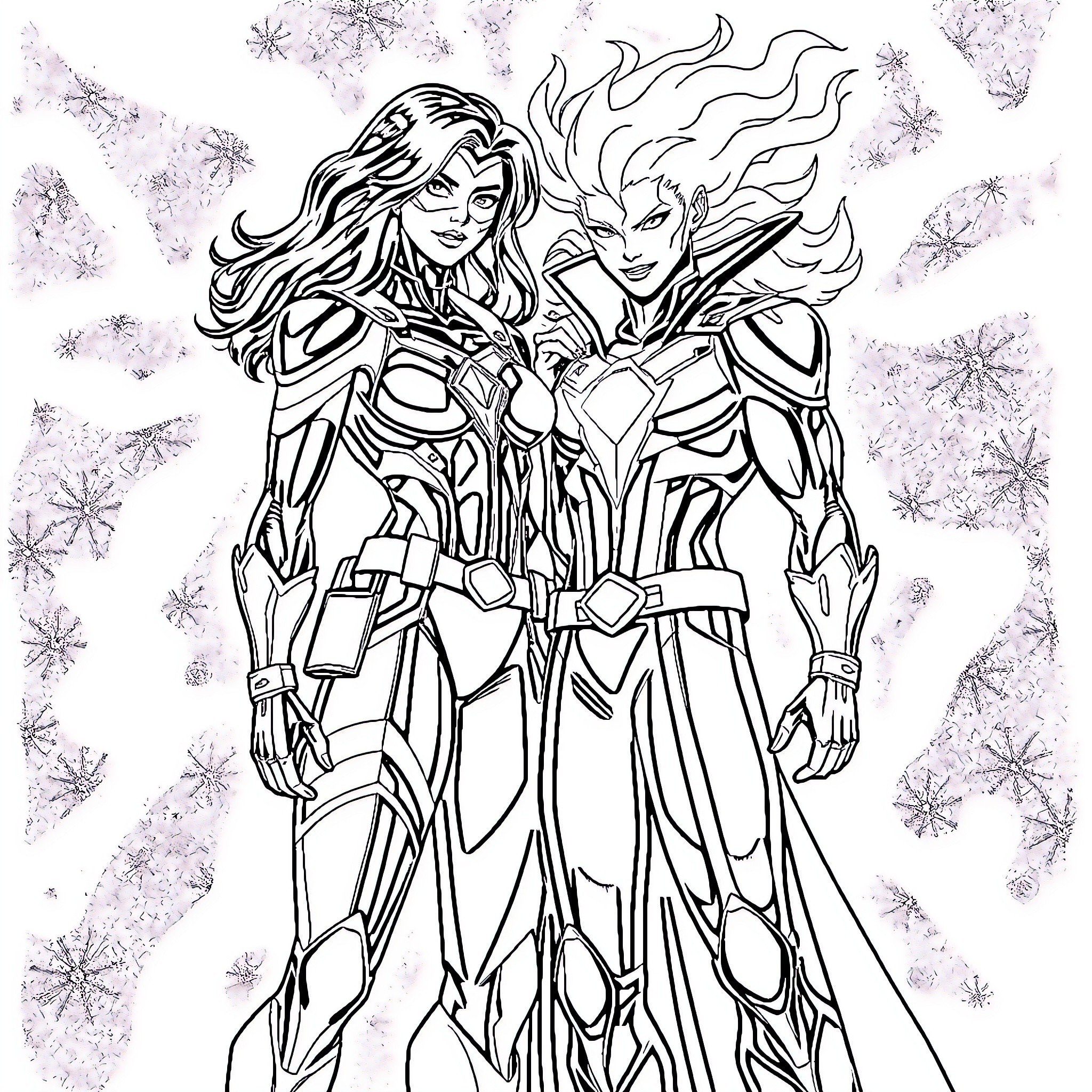 Rogue warriors in fierce battle amidst snowy storm Coloring Page (free black-and-white line drawing printable PDF for all, from beginners to advanced learners, including children, teens, adults, and seniors)