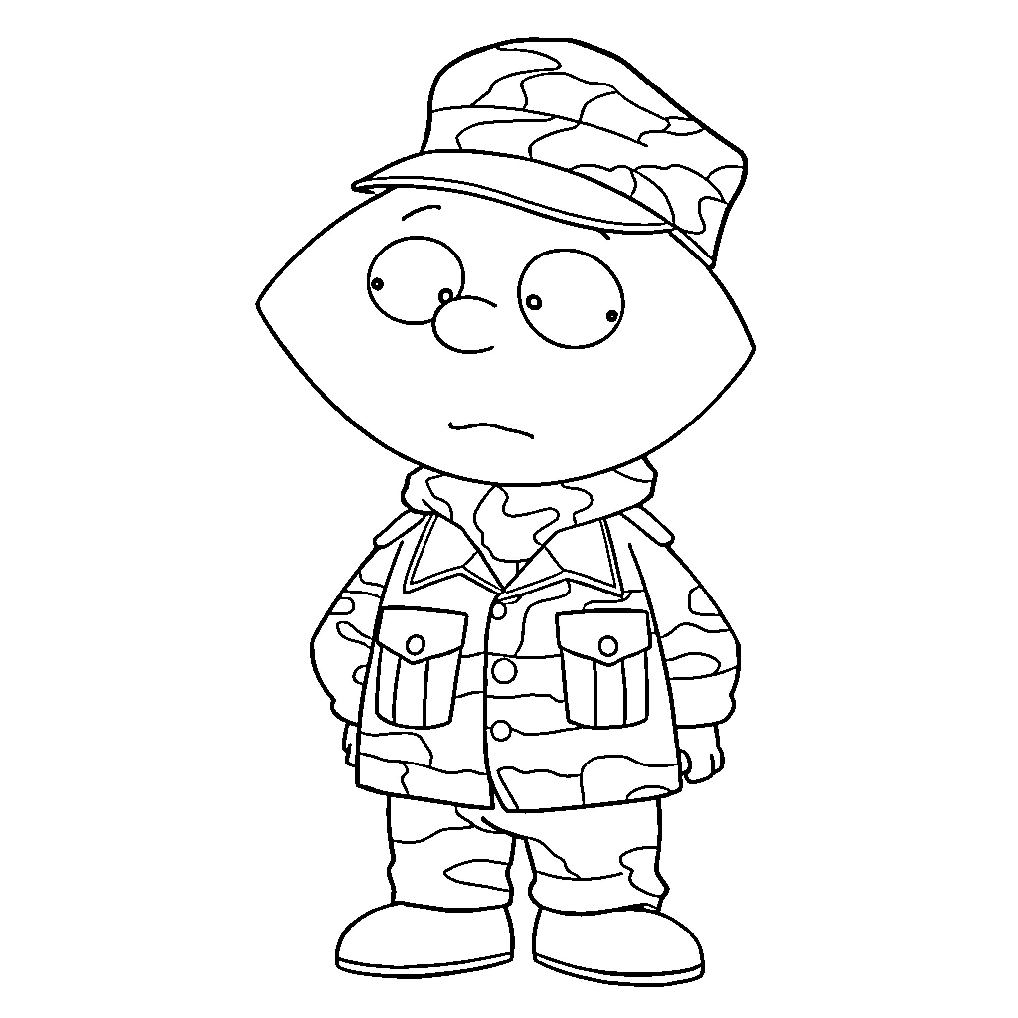 Stewie in Adventurous Outfit Coloring Page (free black-and-white line drawing printable PDF for all, from beginners to advanced learners, including children, teens, adults, and seniors)