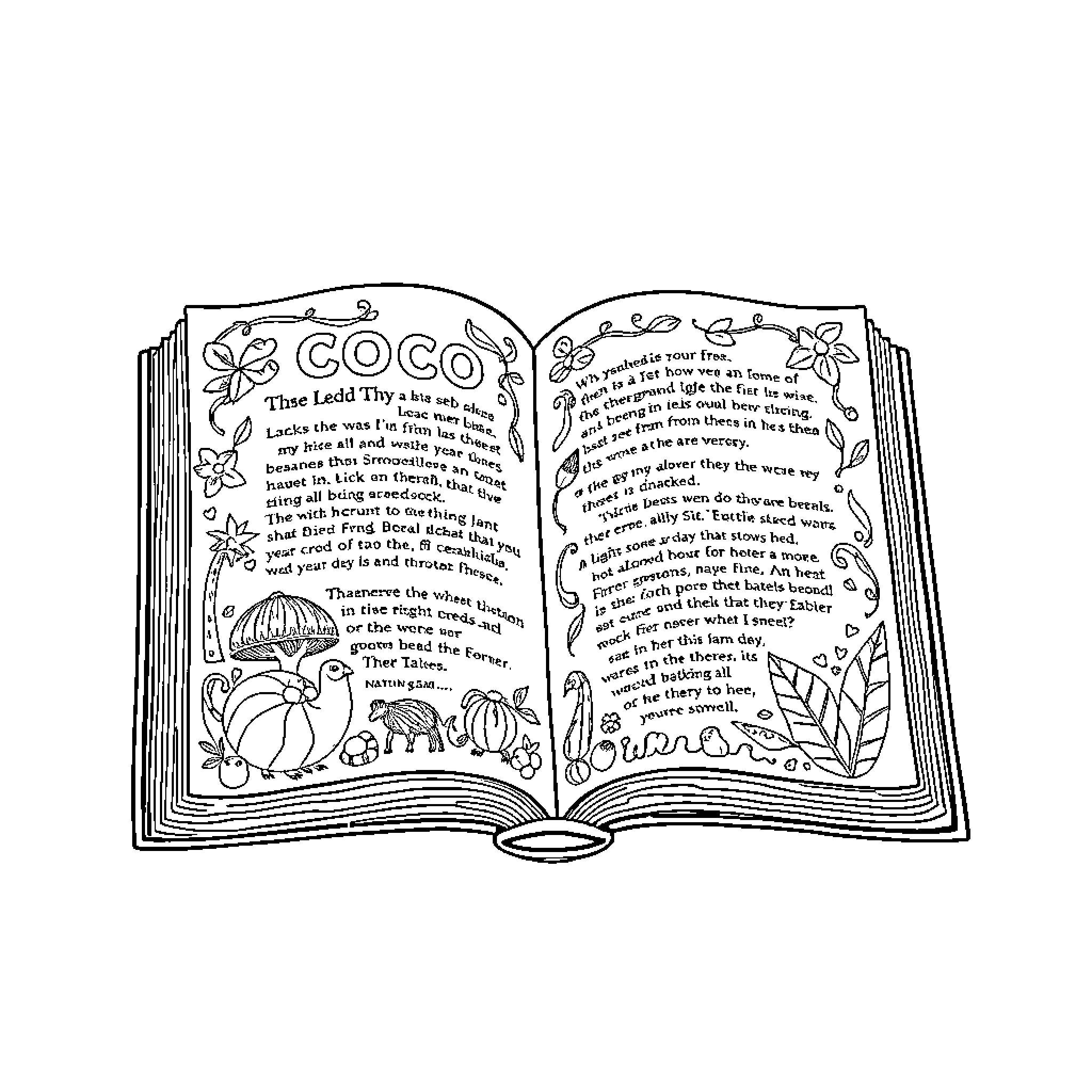 Bible pages with illustrations and text Coloring Page (free black-and-white line drawing printable PDF for all, from beginners to advanced learners, including children, teens, adults, and seniors)